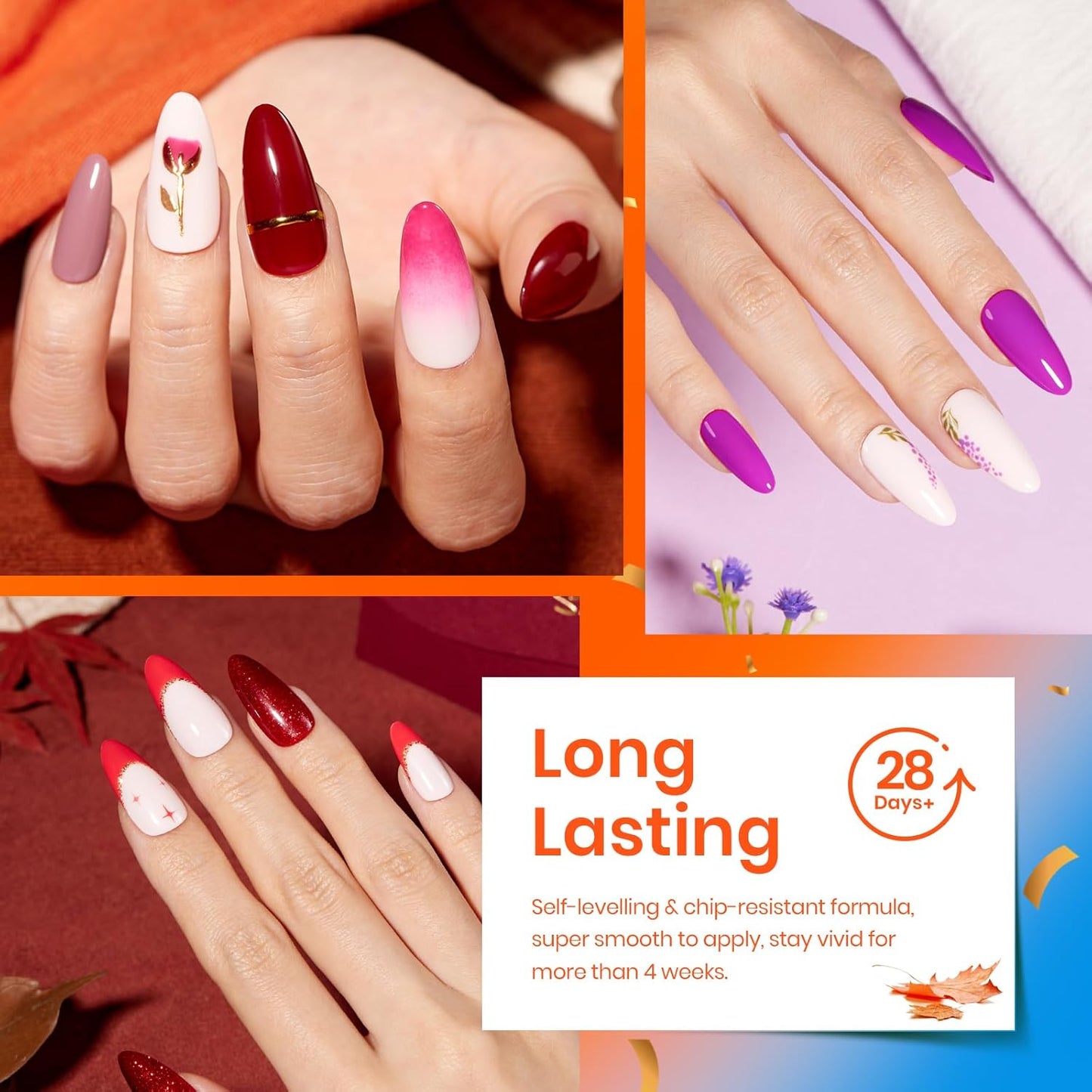 Beetles Fall Gel Nail Polish Set - Fall Yard Gel Polish Kit, 20 Color Orange Burgundy Red Navy Blue Glitter, Soak Off LED UV with Base Top Coat Nail Art Manicure Gift for Women