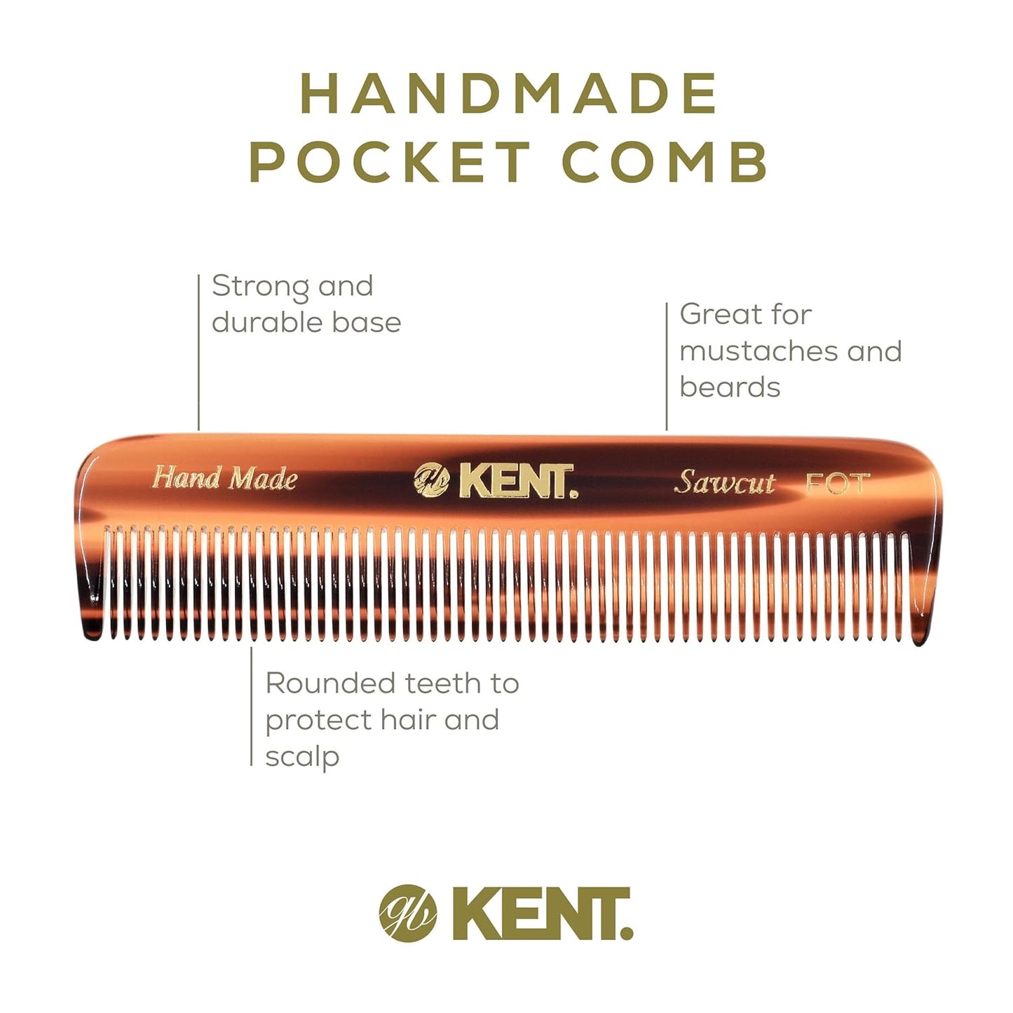 Kent Beard and Mustache Grooming Set - Handmade Pocket Combs for Men's Travel and Home Use, Mini Combs for Grooming