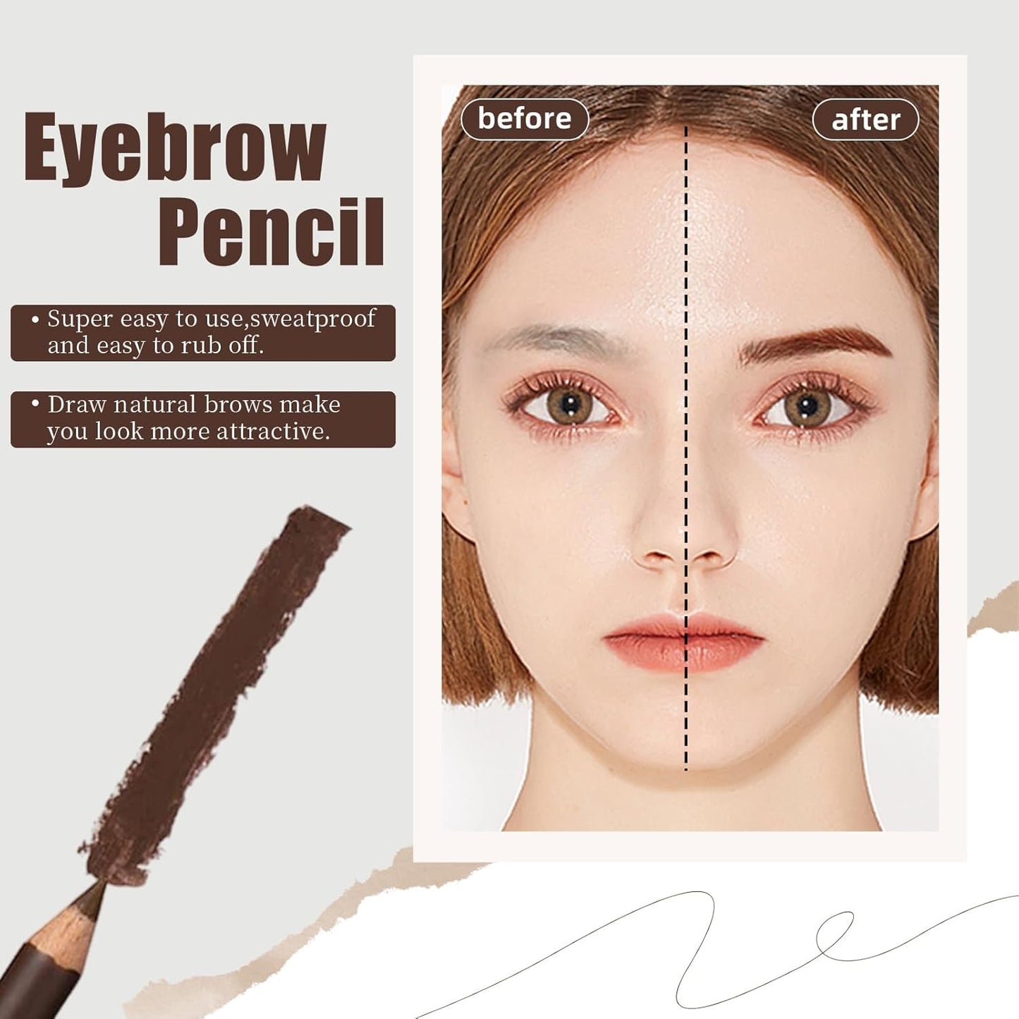 Go Ho 12 PCS Brown Eyebrow Eyeliner Pencils,Sweatproof Eyebrow Pencil,Long-lasting Nice Color Eye Brow Gel Pen Makeup Brow Tint Sticks（Medium Brown）