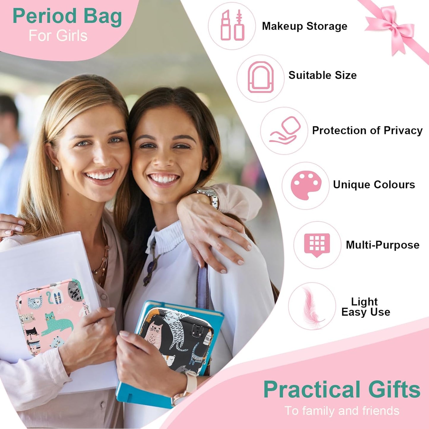 Desing Wish Sanitary Pad Storage Bag Portable Period Bag for Teen Pads/Sanitary Napkins/Small Tampons, Sanitary Napkin Storage Bag First Period Gifts for Teen Girls (Stacked Butterfly)