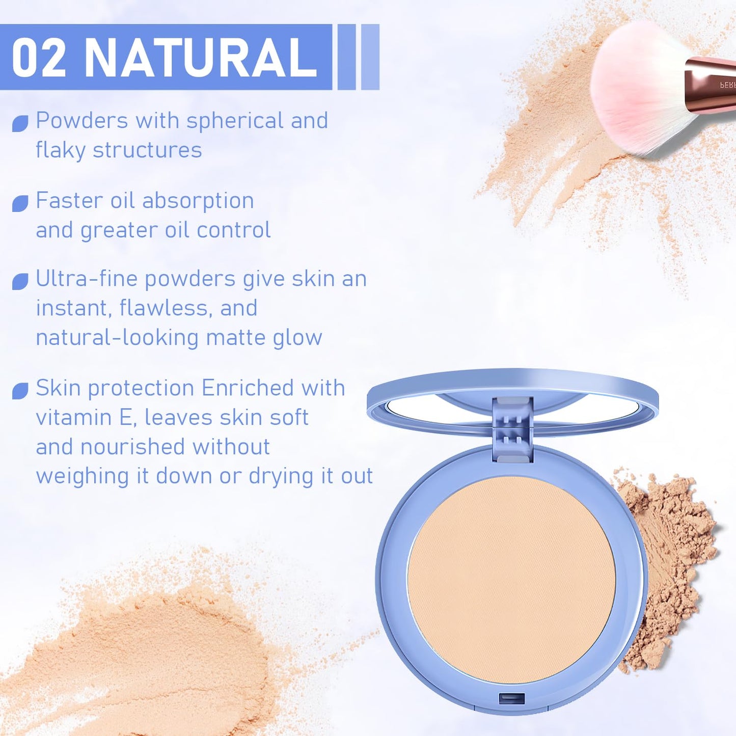 Maycheer Face Powder, Maycheer Setting Powder, Lasting Waterproof Pressed powder Compact, Oil Absorbing Pressed Powders Compact for Face,Lightweight,Residue-Free(02 NATURAL BEIGE)