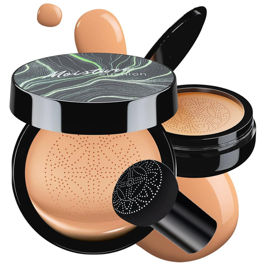 Mushroom Head Air Cushion CC Cream - BB Cream Foundation Makeup Moisturizing Concealer Long-Lasting, Cushion Foundation Full Coverage Self Adjusting for Mature Skin & All Skin Types （Medium Deep)