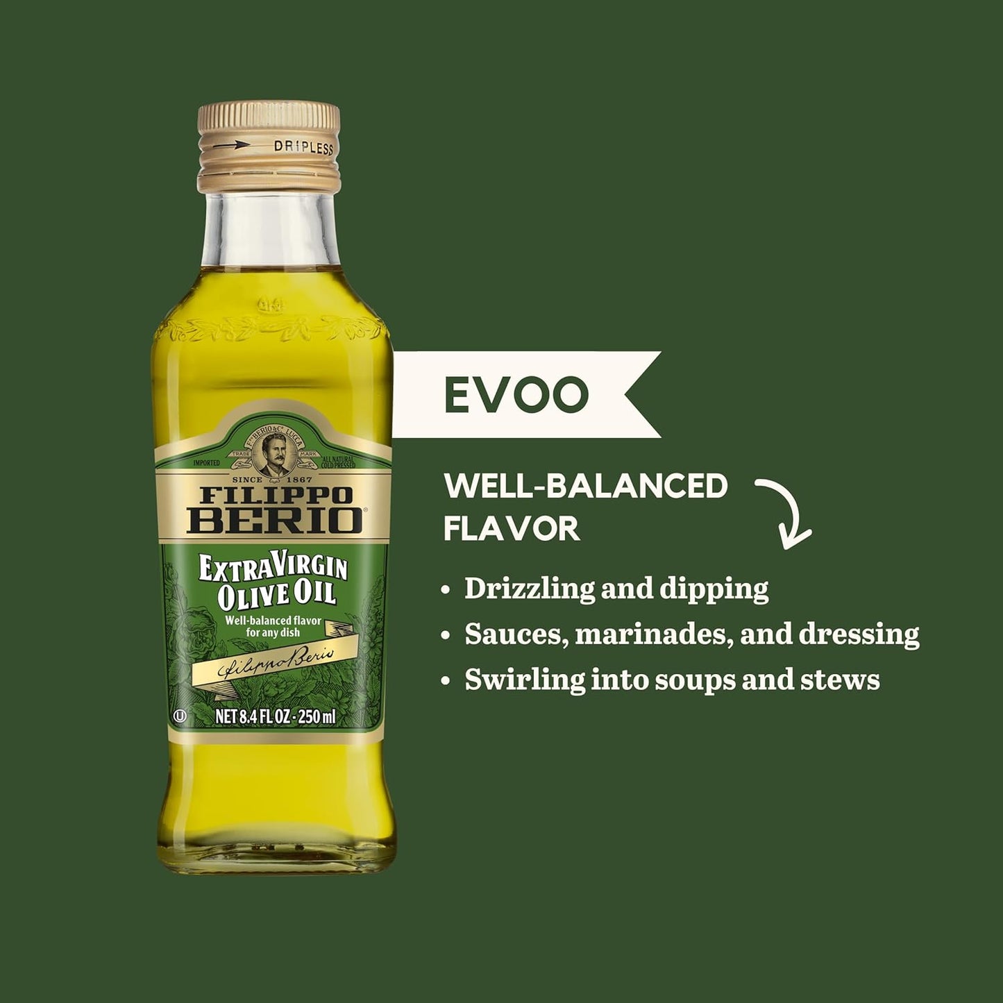 Filippo Berio Extra Virgin Olive Oil, 8.4 Ounce Glass Bottle