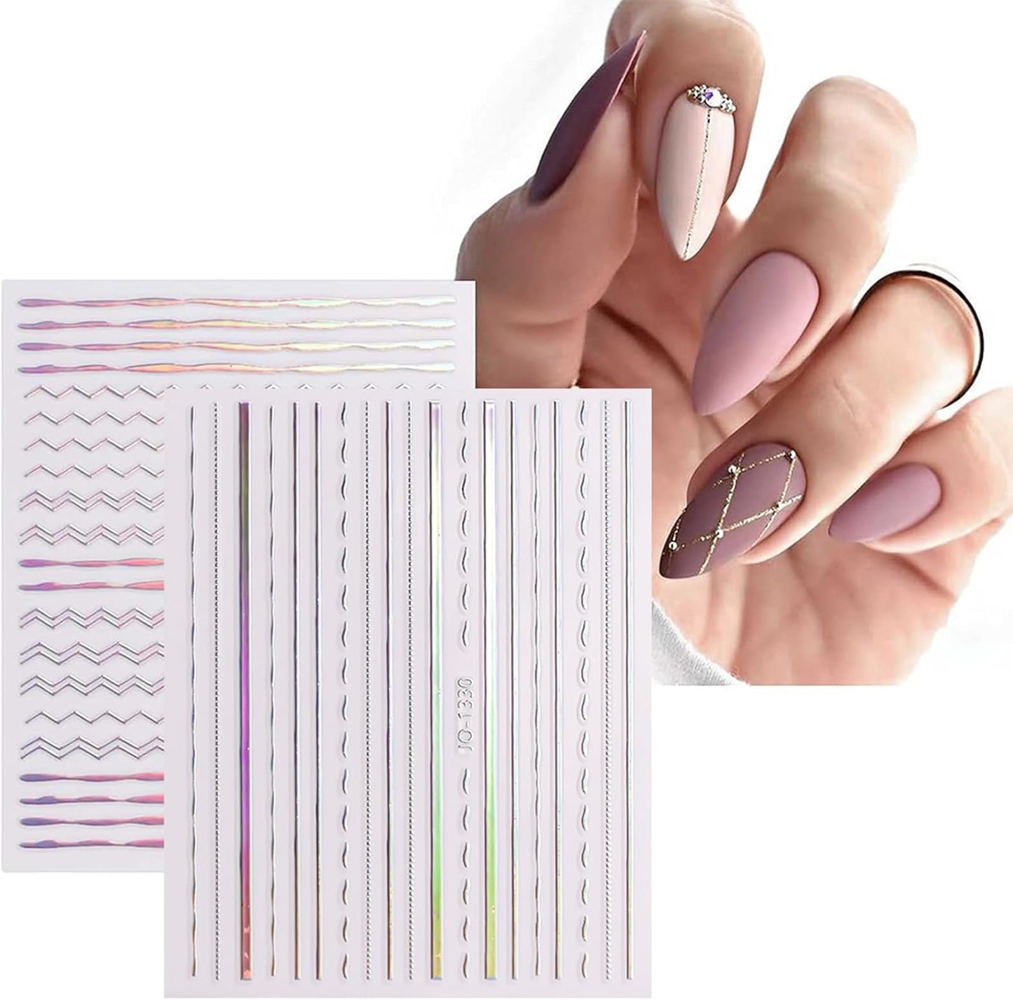 12 Sheets Star Nail Stickers Decals Silver Heart Nail Stickers Geometric Line Nail Decals for Nail Art 3D Self Adhesive Holographic Stripe Nail Designs for Women Nail Art Supplies Decorations