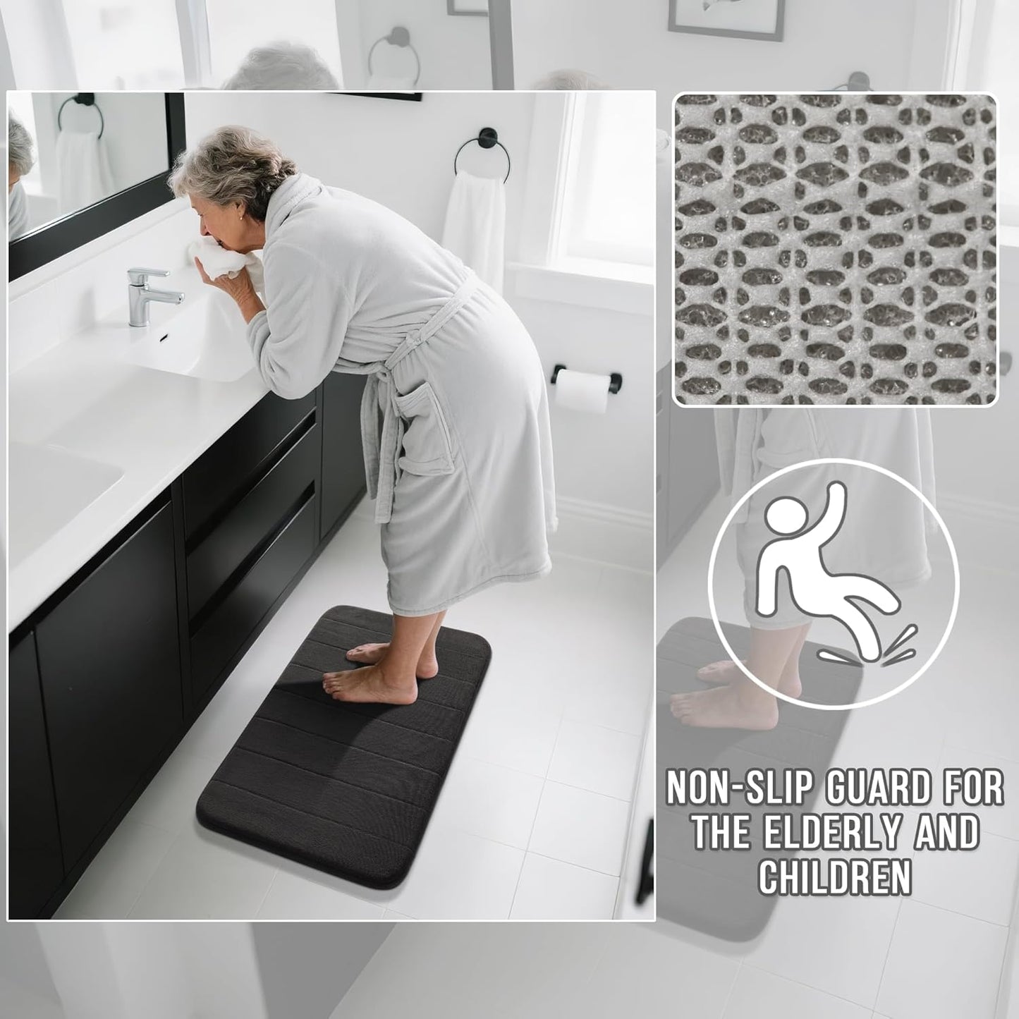 Yimobra Bathroom Runner 60"x24", Non Slip Memory Foam Bath Mat, Super Soft Water Absorbent Hallway Carpet, Machine Washable Rug for Vanity Tub Shower, Black