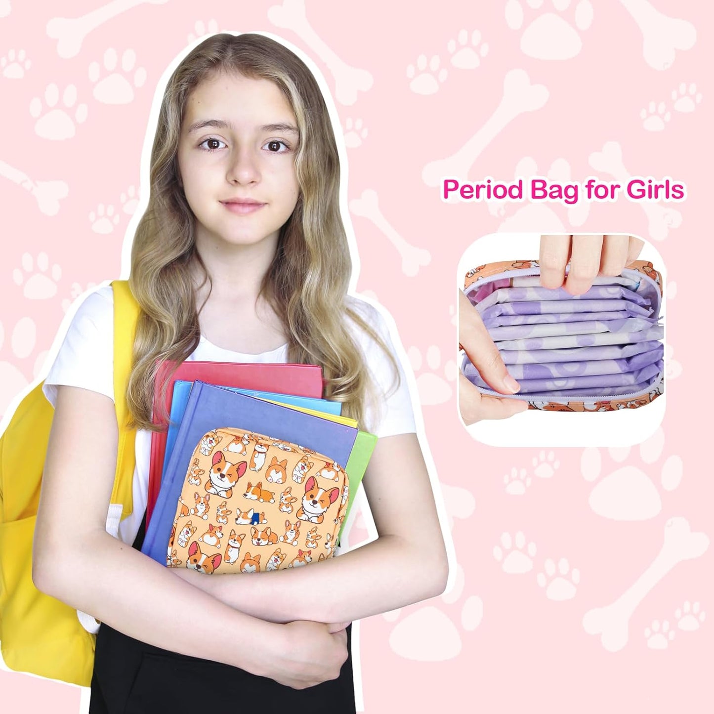 Period Bag Pouch, Canvas Sanitary Napkin Storage Bag for Girls Womens, Portable Sanitary Napkin Period Pad Pouch for Purse, Small Make Up Bags(Blue Cat N0461)