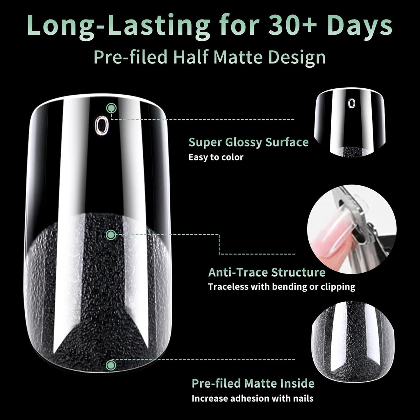 Medium Square Nail Tips, 216pcs Acrylic Fake Nails Gel Nail Tips Soft, Full Cover Pre-Shaped Matte Clear Press on Nails for Extension, Diy at Home Manicure 12 Sizes