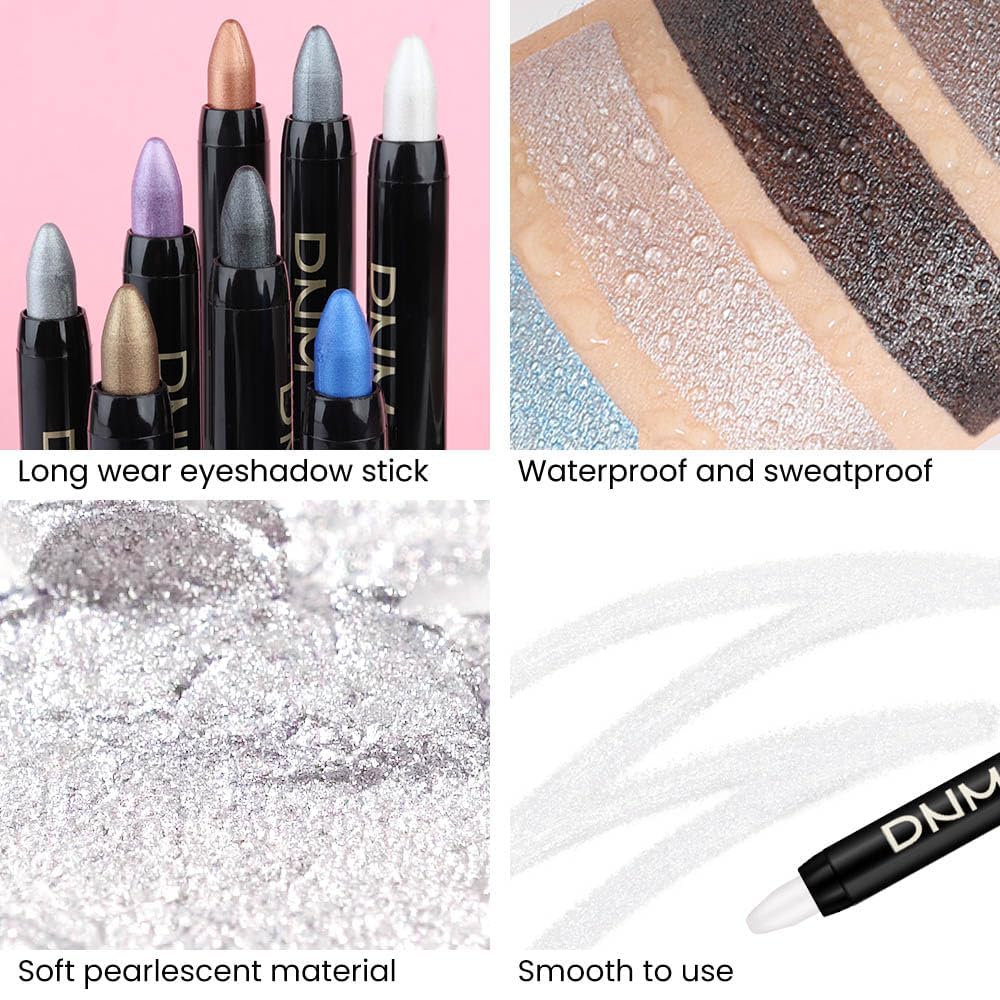 evpct 2Pcs Cream Eyeshadow Sticks Set for Eyes Pearl White & Pearl Black Shimmer Eye Crayon Shadow Brightener Stick Pencil Pen Bulk sombras en crema para ojos 01+03