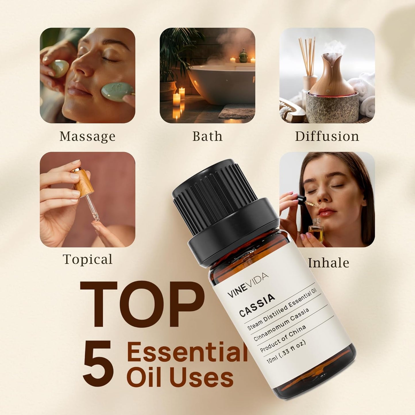 VINEVIDA Cassia Essential Oil 10 mL - Pure, Undiluted Cassia Oil for DIY Candle Scents and Soap Making