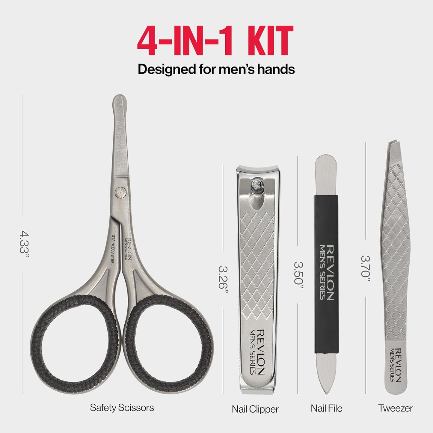 Revlon Men's Grooming Kit, 5-Piece Travel Essentials Set, Includes Nail Clippers, Scissors, File, Tweezers and Carrying Case, Stainless Steel, 1 count