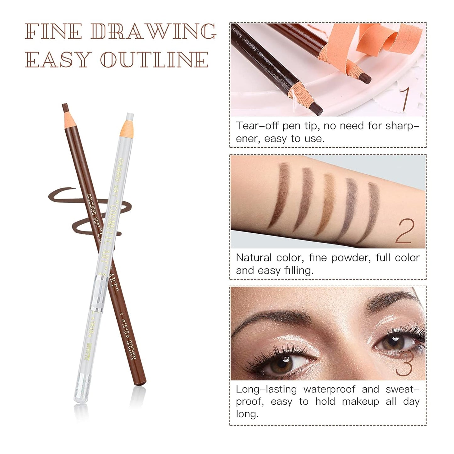 Waterproof Eye-Brow Pen-cil Set, Pull Cord Peel-off Eyebrow Pencil Microblading Pen Supplies Kit, White Eye-Liner Pencil and Eyebrows Tool Tattoo Makeup For Marking (5+1 Brown)