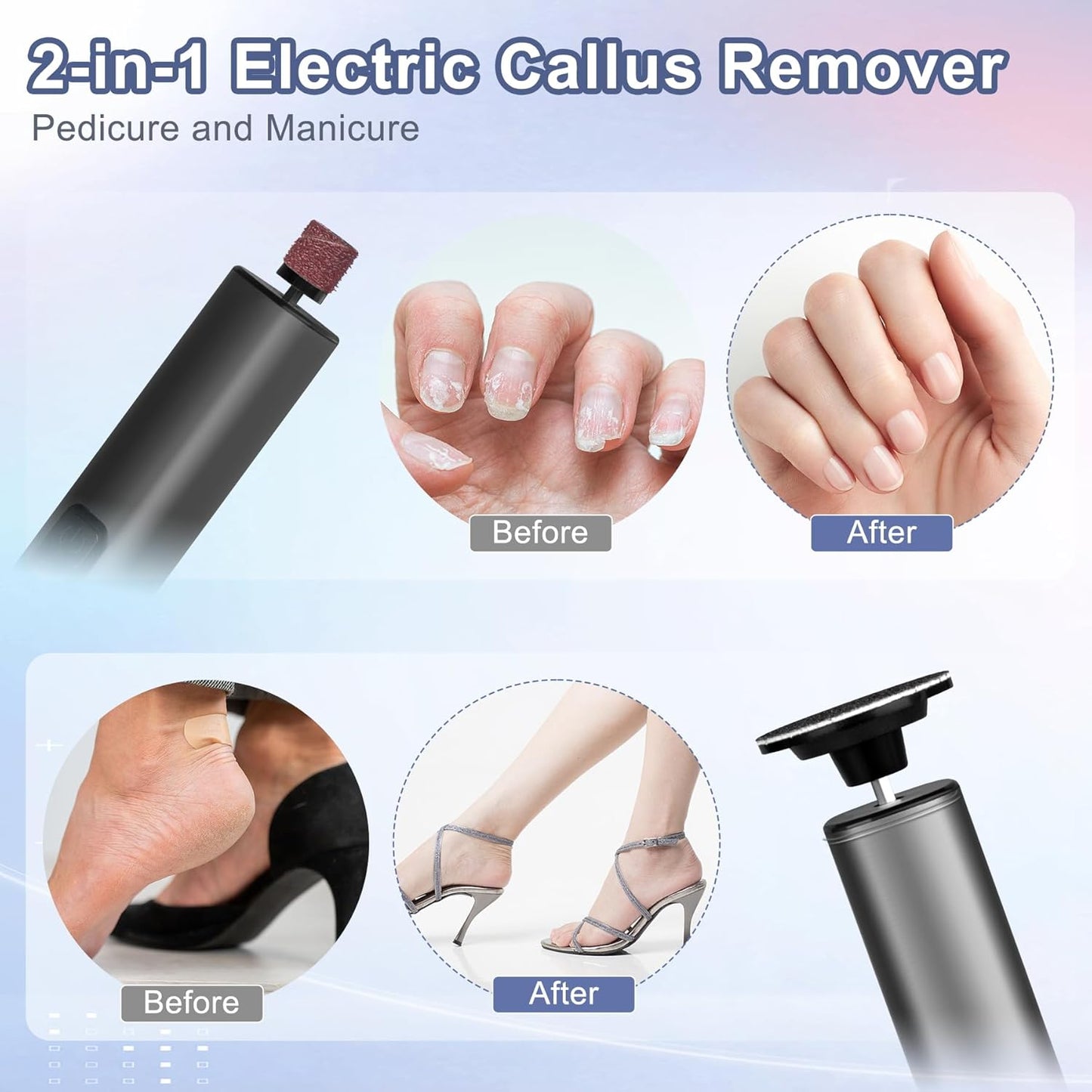 Electric Foot Callus Remover，2 in 1 Callus Romover for Feet, 9 Speed Adjustable Professional Electric Foot Sanders with Rechargeable Battery, Foot File Pedicure Foot Scrubber for Women Men