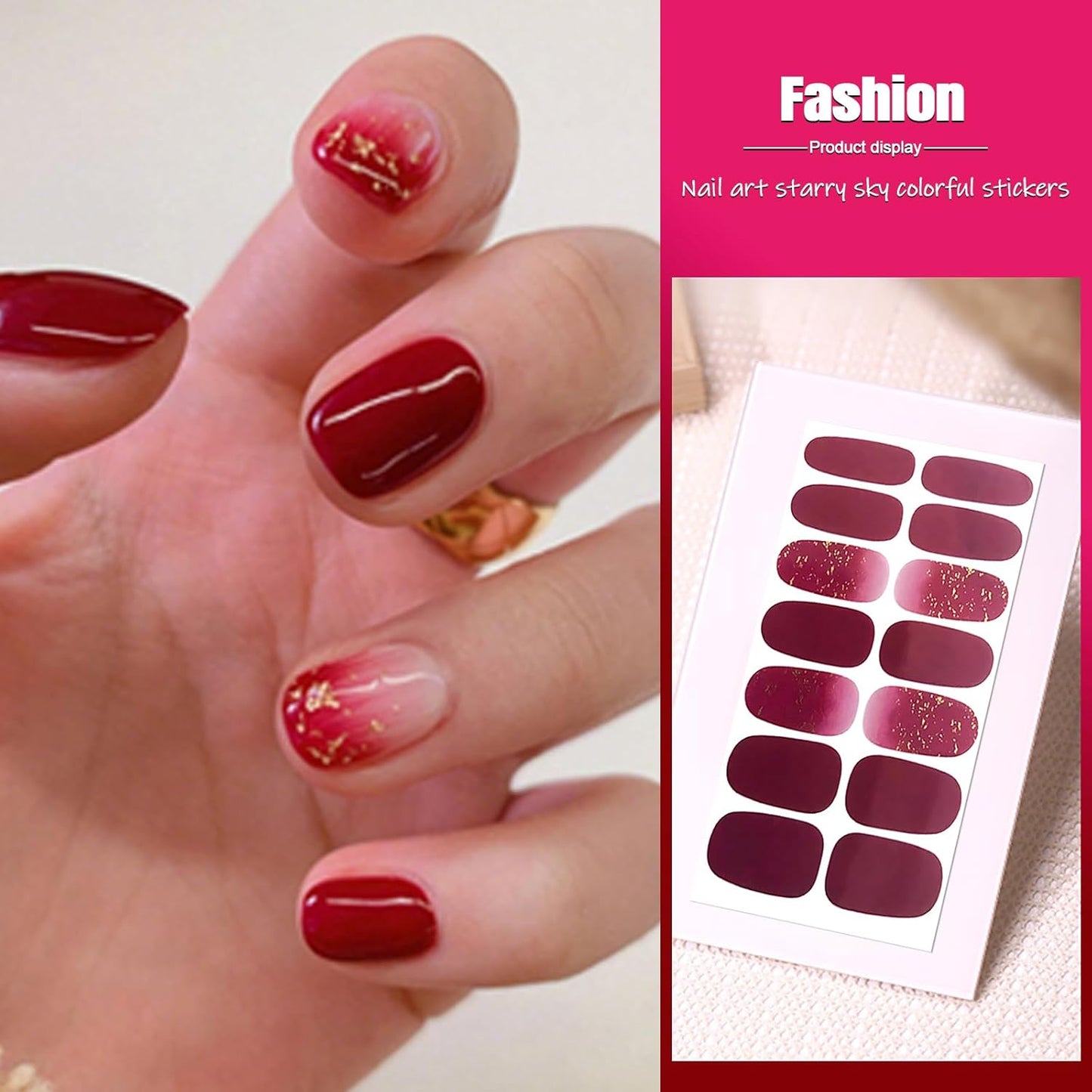 SILPECWEE 560 Pieces 40 Sheets Nail Polish Strips, Red Nail Stickers Full Nail Wraps for Women, Self Adhesive Gel Strips Manicure Design, Fingernail Sticker Nails with File