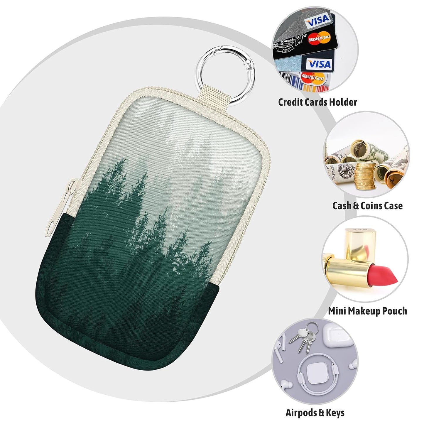 Forest Scene Hand Sanitizer Spray Case, Hand Sanitizer Holder Zippered Pouch, Cute Fashion Accessory with Snap Hook for Glow Mist and Power Mist 1FL OZ