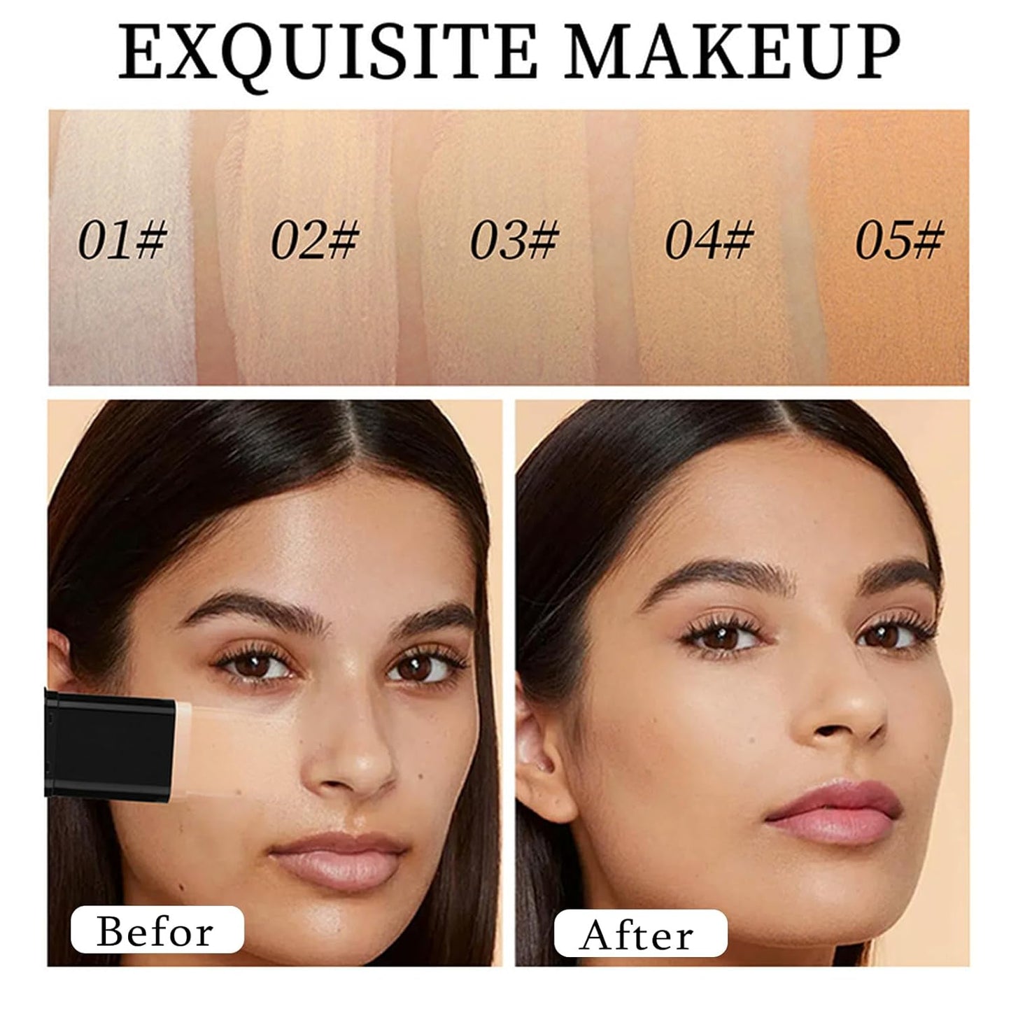 Foundation Stick, 2 in 1 Dual-Ended Long-Lasting Concealer Foundation Stick, Face Contouring foundation with Brush, Full Coverage Matte Finish for Face Makeup(03#LIGHT SKIN)