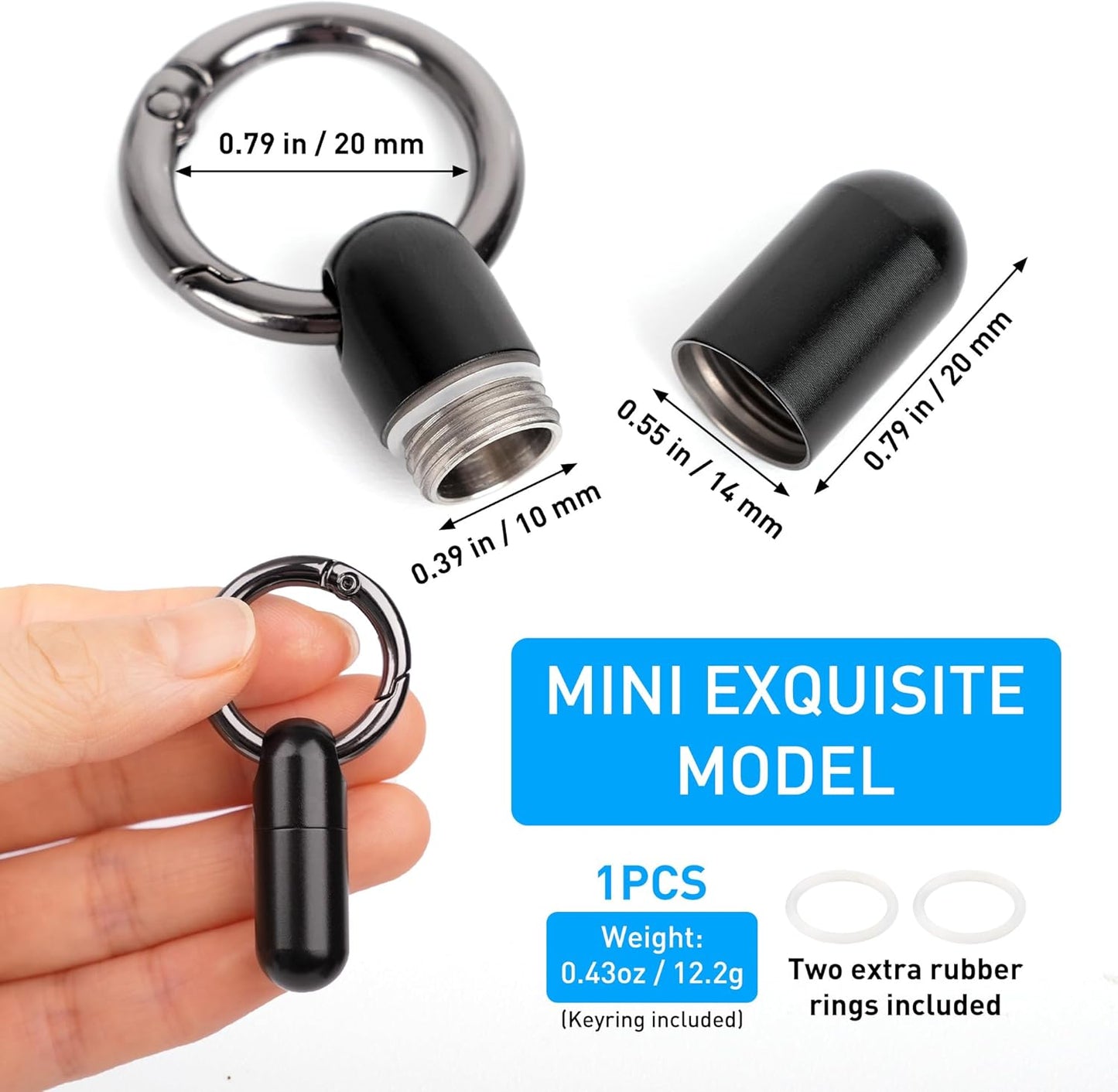 Micro Keychain Pill Holder Titanium Waterproof Mini Pill Container for Emergency Medicine，Travel Purse Pocket (Black)