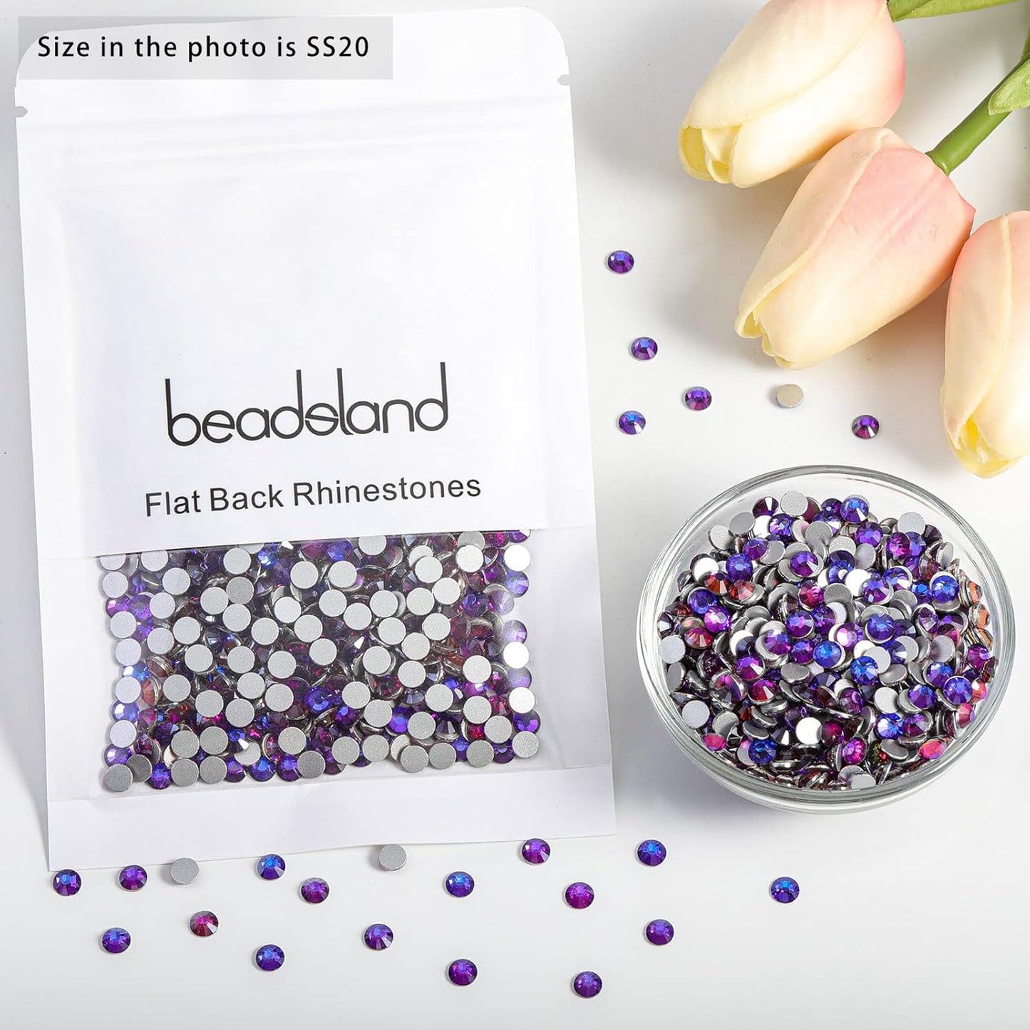 beadsland 144pcs Flat Back Crystal Rhinestones Round Gems for Nail Art and Craft Glue Fix, Purple Velvet, 10mm, SS50/144pcs