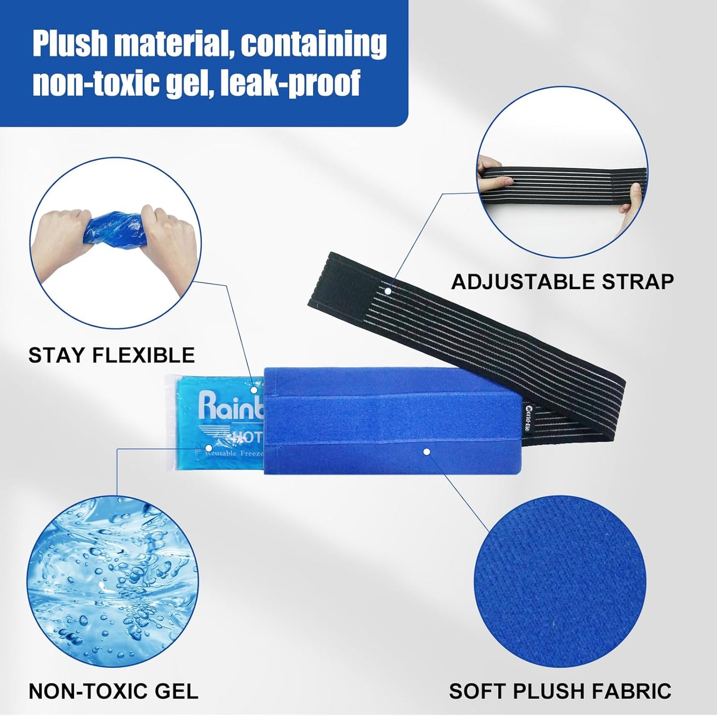 Reusable Hot and Cold Packs for Injuries, 2 Flexible Gel Ice Pack Cold Hot Compress for Joint Pain, Muscle Soreness, Tension Headache, Adjustable Therapy Wrap for Knees, Back, Shoulders, Arms and Legs