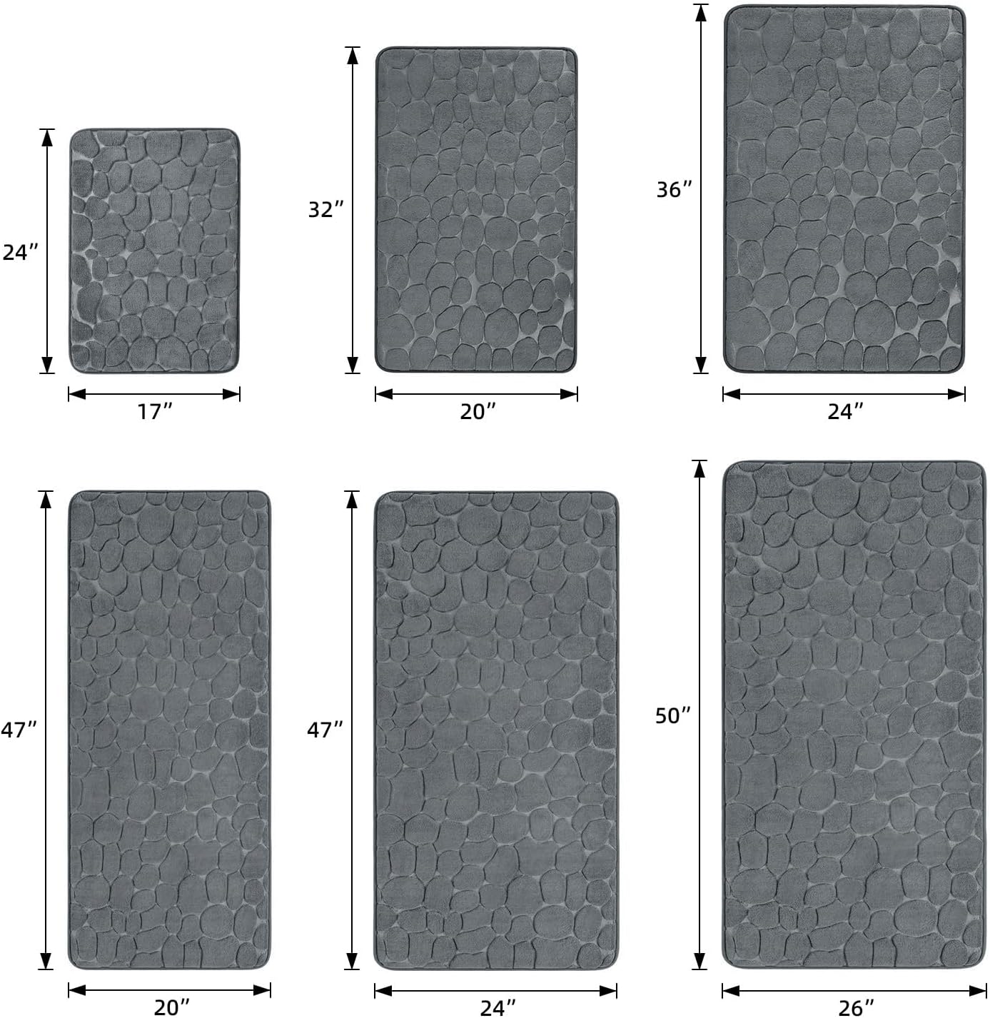 YIHOUSE Bathroom Mat Rug, Memory Foam Bath Mat, Non-Slip Bathroom Floor Mats, Cobblestone Bath Mats Absorbent Bath Rugs Washable Quick Dry (17x24,Dark Gray)