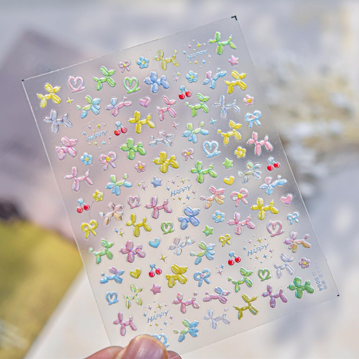 Dog Nail Sticker for Nails Art Colorful Nail Decals 5D Embossed Cute Balloon Self Adhesive Nails Art Stickers for Women Girls Kid Manicure DIY Decoration Supply Accessories