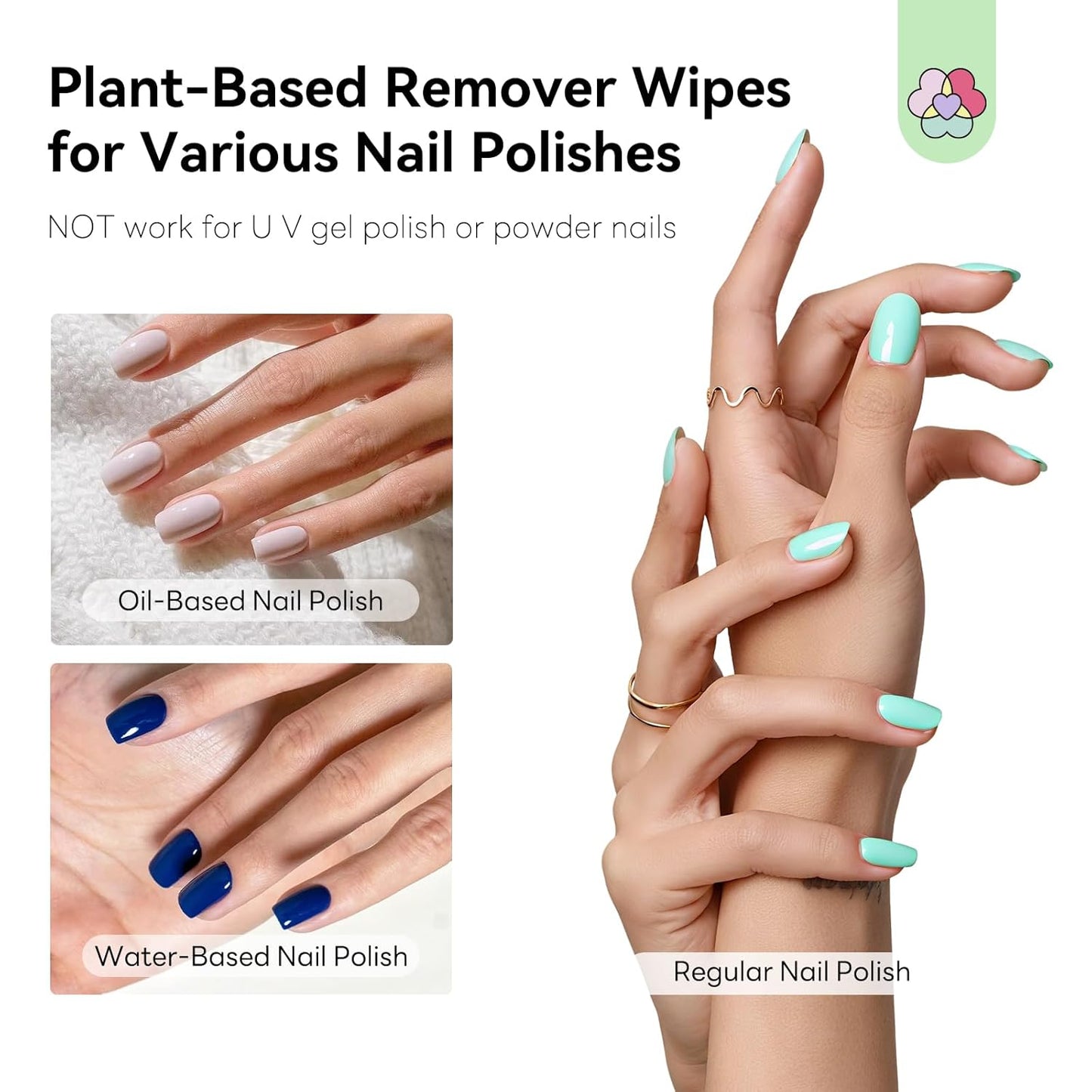 SAVILAND Plant-Based Nail Polish Remover Pads: Non Acetone Nail Polish Remover Wipes 100 Pcs Castor Oil & Shea Butter Travel Nail Kit Large Pads for Sensitive Nails Remover Salon Use