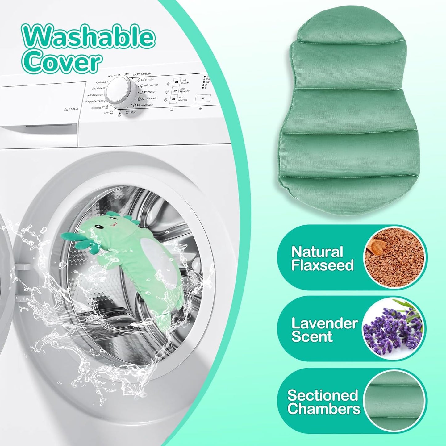 Microwave Heating Pad for Pain Relief, 16" x 11" Microwavable Heating Pads for Cramps, Back Pain, Neck Shoulder, Muscles, Knee, Joints, Natural Heat Pack Moist Heat, Mint Axolotl