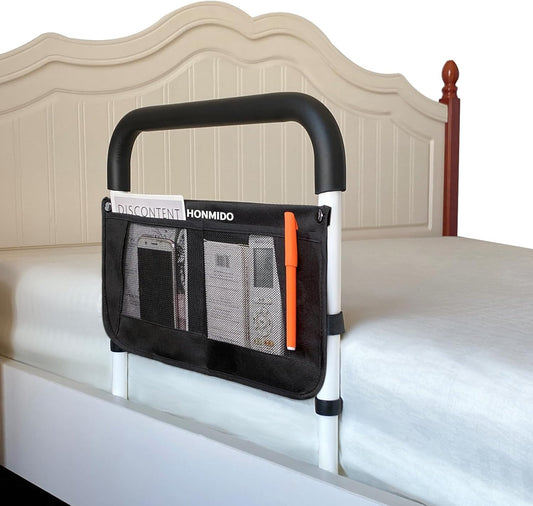 Bed Rails for Elderly Adults Safety Height Adjustable Bed Assist Rail for Seniors Bedside Fall Prevent Grab Bar with Storage Pocket Fits King Queen Full Twin Bed (Grey)