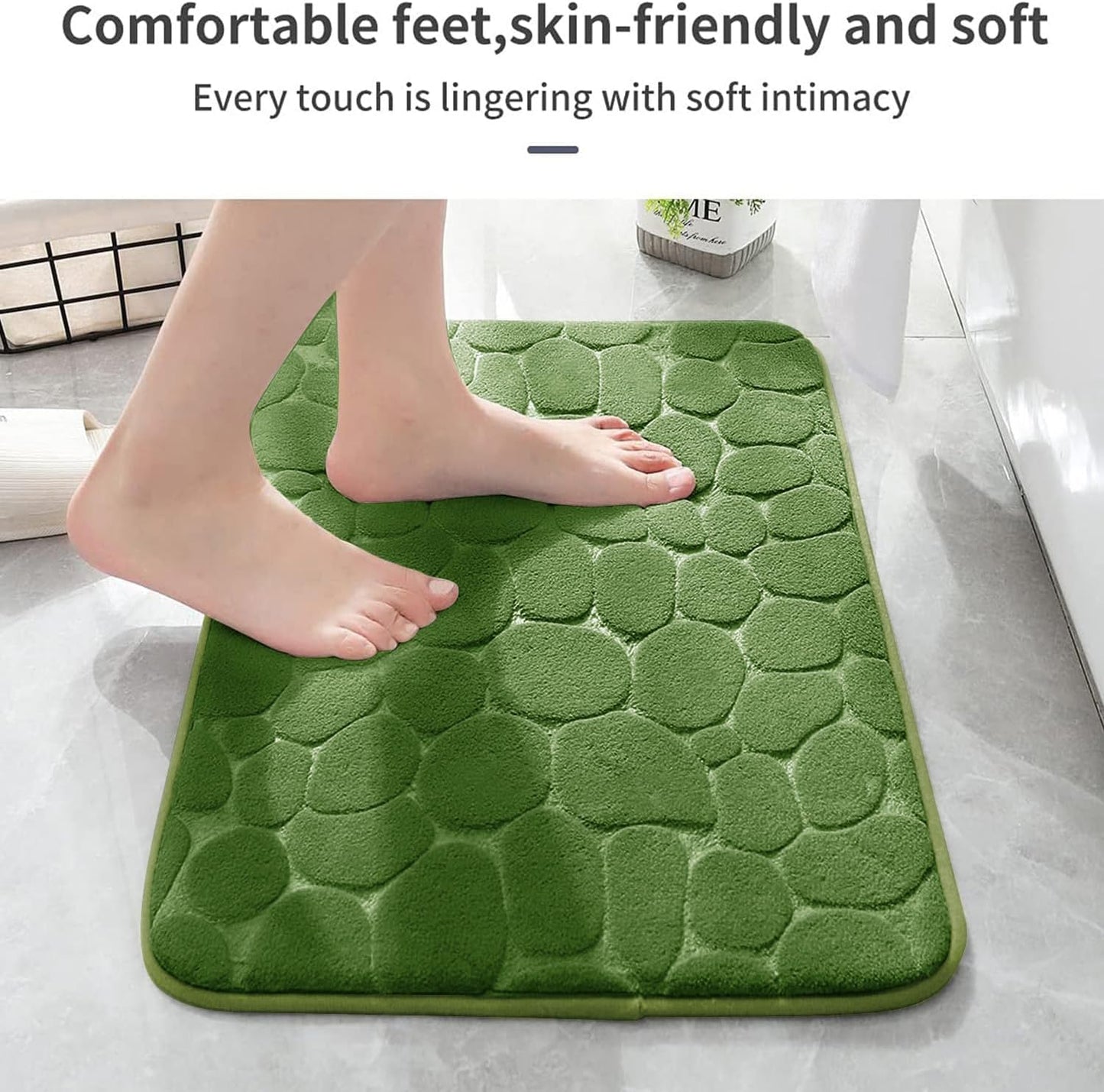 YIHOUSE Memory Foam Bath Mat Cobblestone Bathroom Rugs Super Water Absorbent Bath Mats for Bathroom Machine Washable Bath Rugs(26 x 50,Green)
