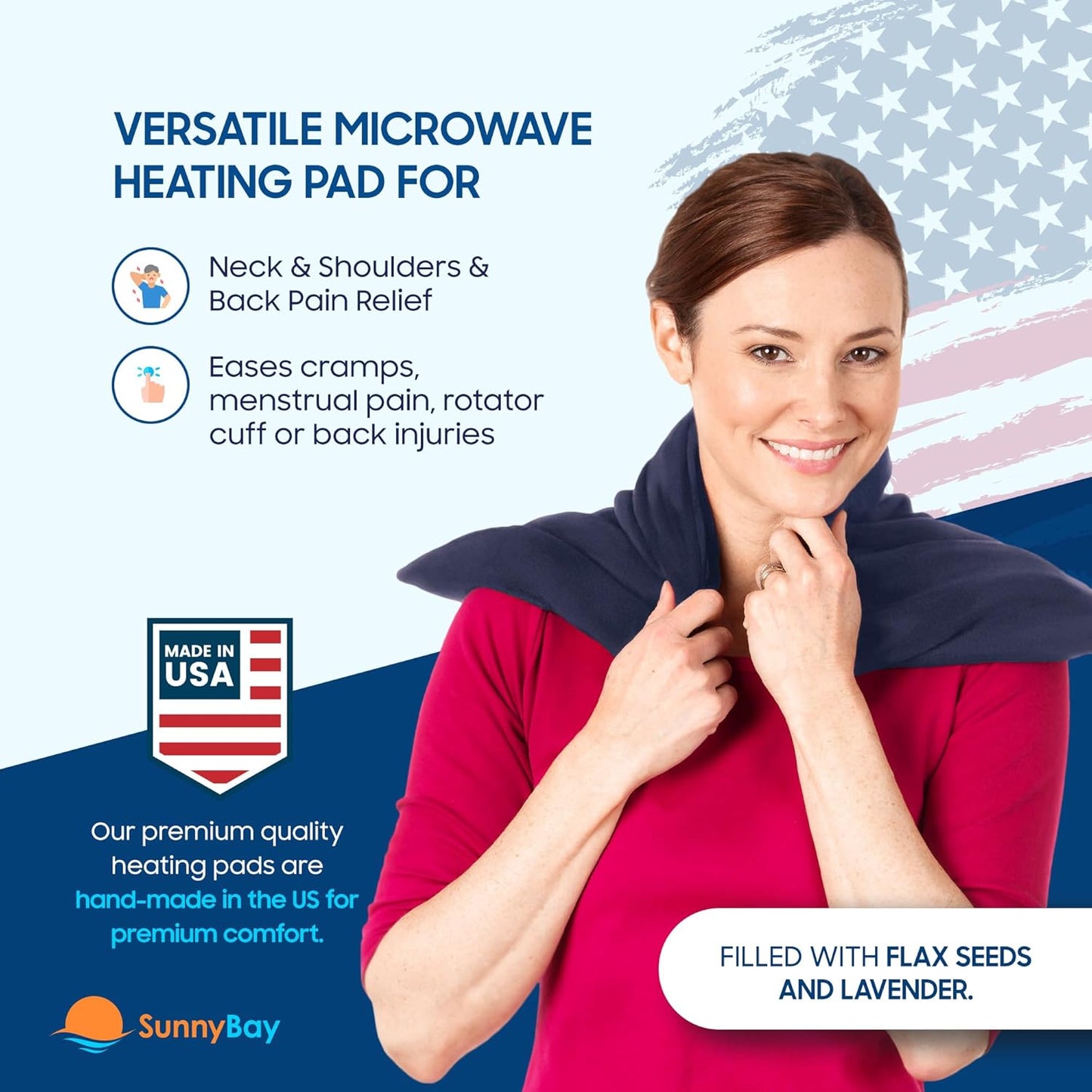 SunnyBay Lavender Microwave Heating Pad, Microwavable Heavy Weighted Full Body Moist Hot Pack and Washable Fleece Cover, 10x24 Inches, 4 lbs, Made in USA, Midnight Blue