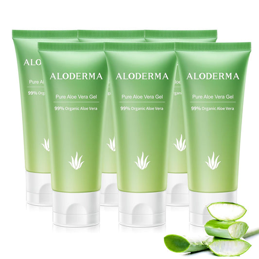Aloderma 99% Organic Aloe Vera Gel for Face Made within 12 Hours of Harvest, Natural Hydrating Pure Aloe Vera Gel for Soothing Skincare, Moisturizing Aloe for Skin, Face, Sensitive Skin, 4oz - 6ct