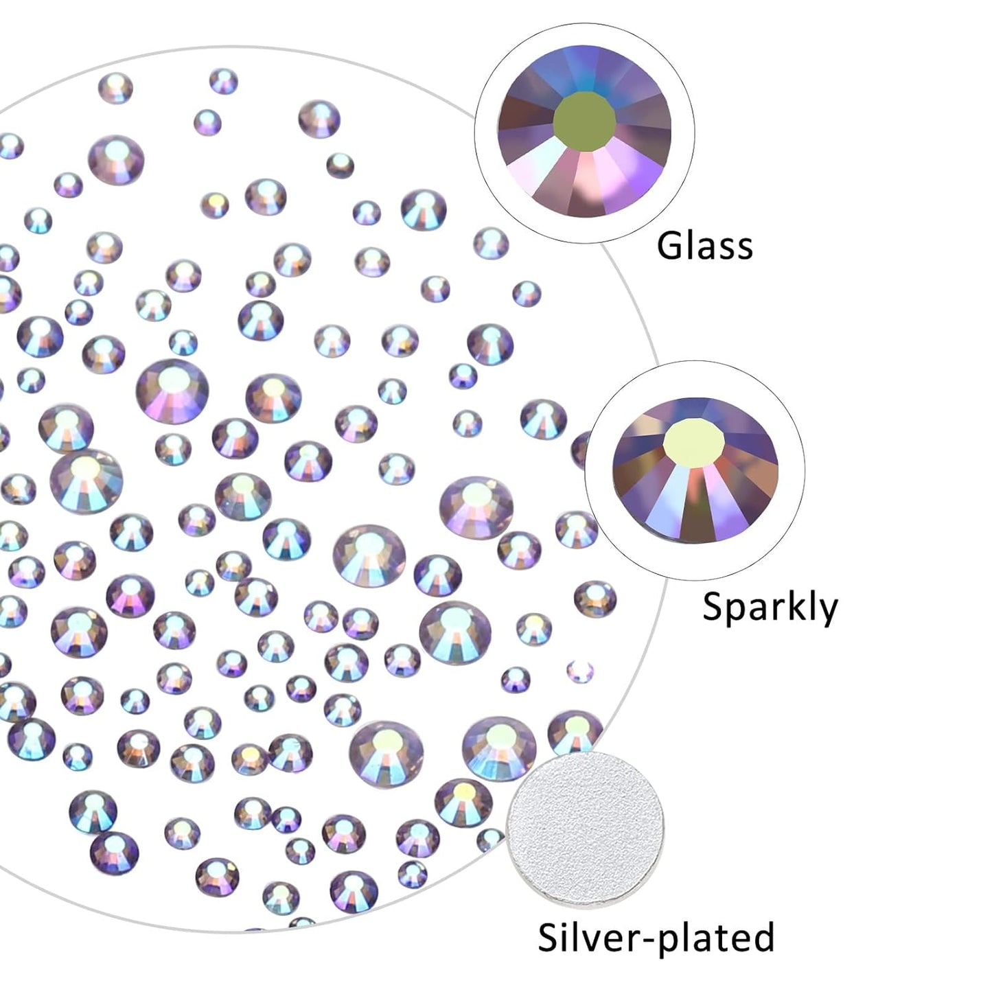 4240Pcs lt.Amethyst AB Flatback Rhinestones 6 Sizes Crystal Diamonds for Nail Art Crafts Clothes Shoes with Tweezers and Picking Pen