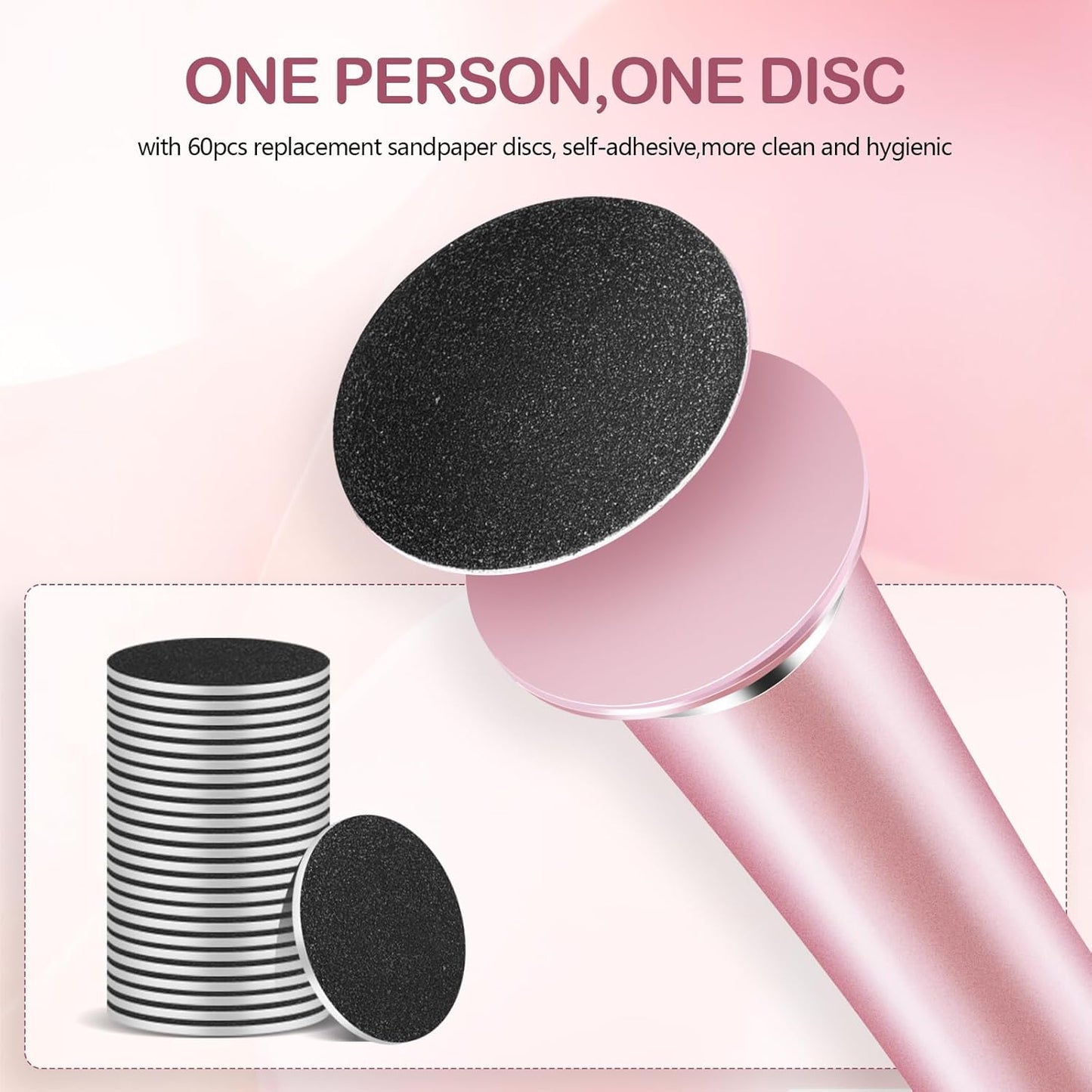 Cordless Electric Foot Callus Remover,Rechargeable Grinder Tool for Feet Dead Skin,Professional Pedicure File Heel Sander with 60pcs Replacement Sandpaper Pads(Pink)