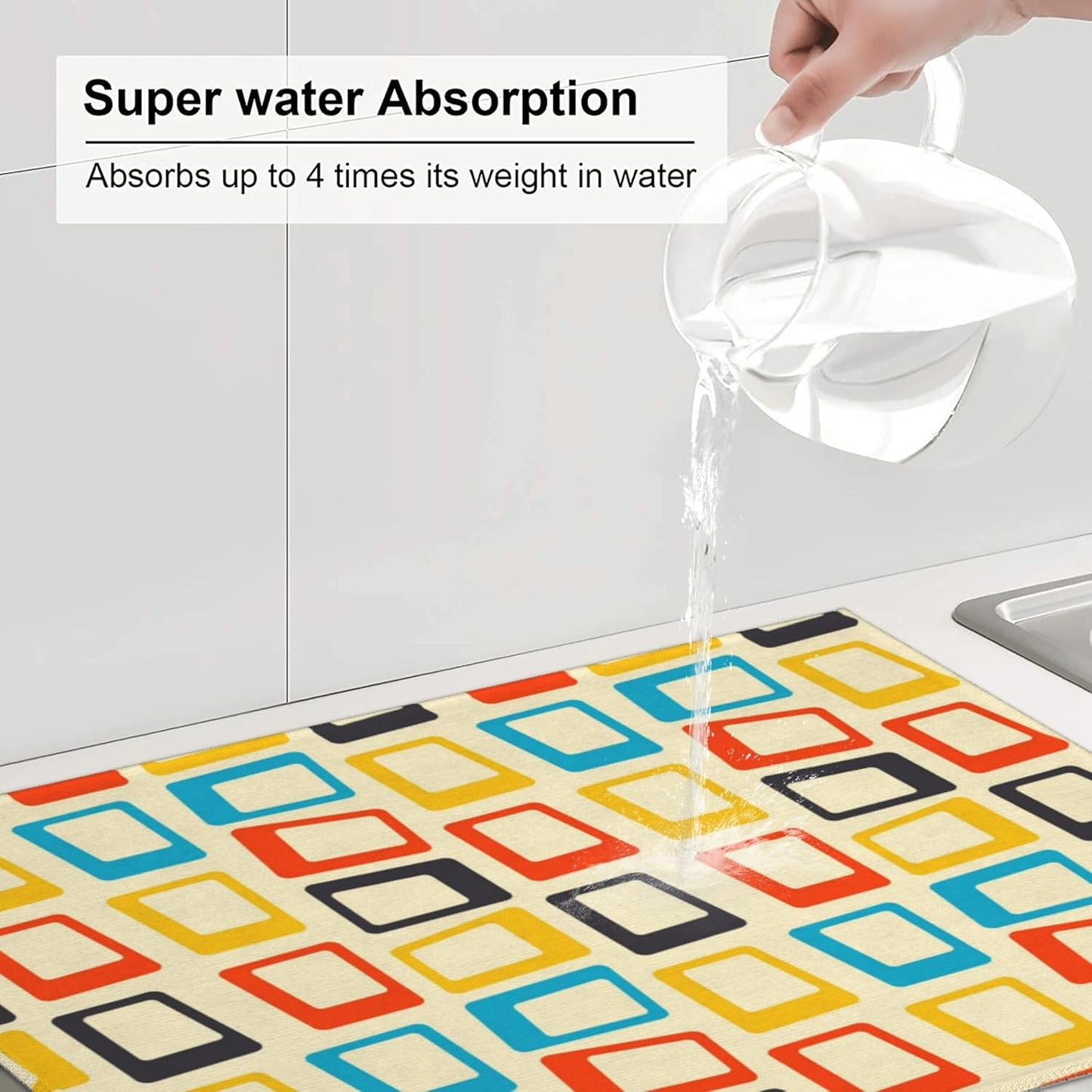 Mid Century Modern Dish Drying Mat for Kitchen Counter Decorative Drying Pad 18x24 Inch Absorbent Reversible Retro Dish Drainer Rack Mats