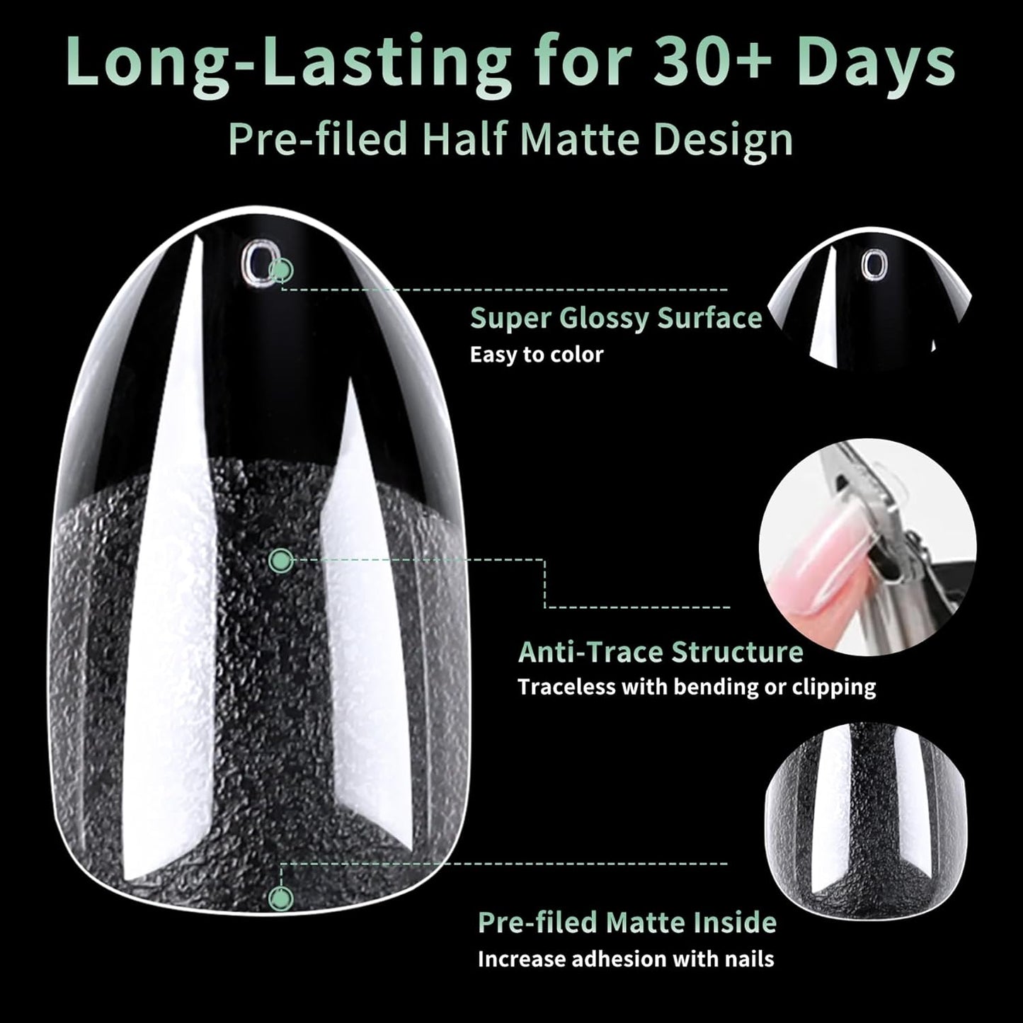 Medium Round Oval Nail Tips, 216pcs Acrylic Fake Nails Gel Nail Tips Soft, Full Cover Pre-Shaped Matte Clear Press on Nails for Extension, Diy at Home Manicure 12 Sizes
