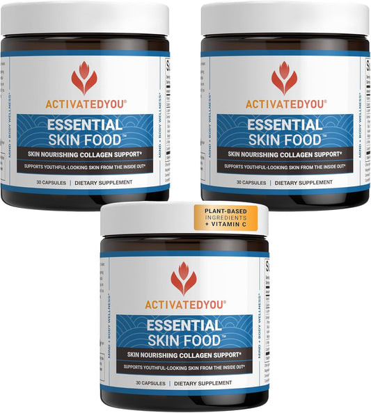 ACTIVATEDYOU Essential Skin Food - Plant Based Collagen Elastin Support Supplements for Women & Men - Supports Youthful Skin, Lysine & Dermaval for Collagen Production (3 Pack/90 Day Supply)