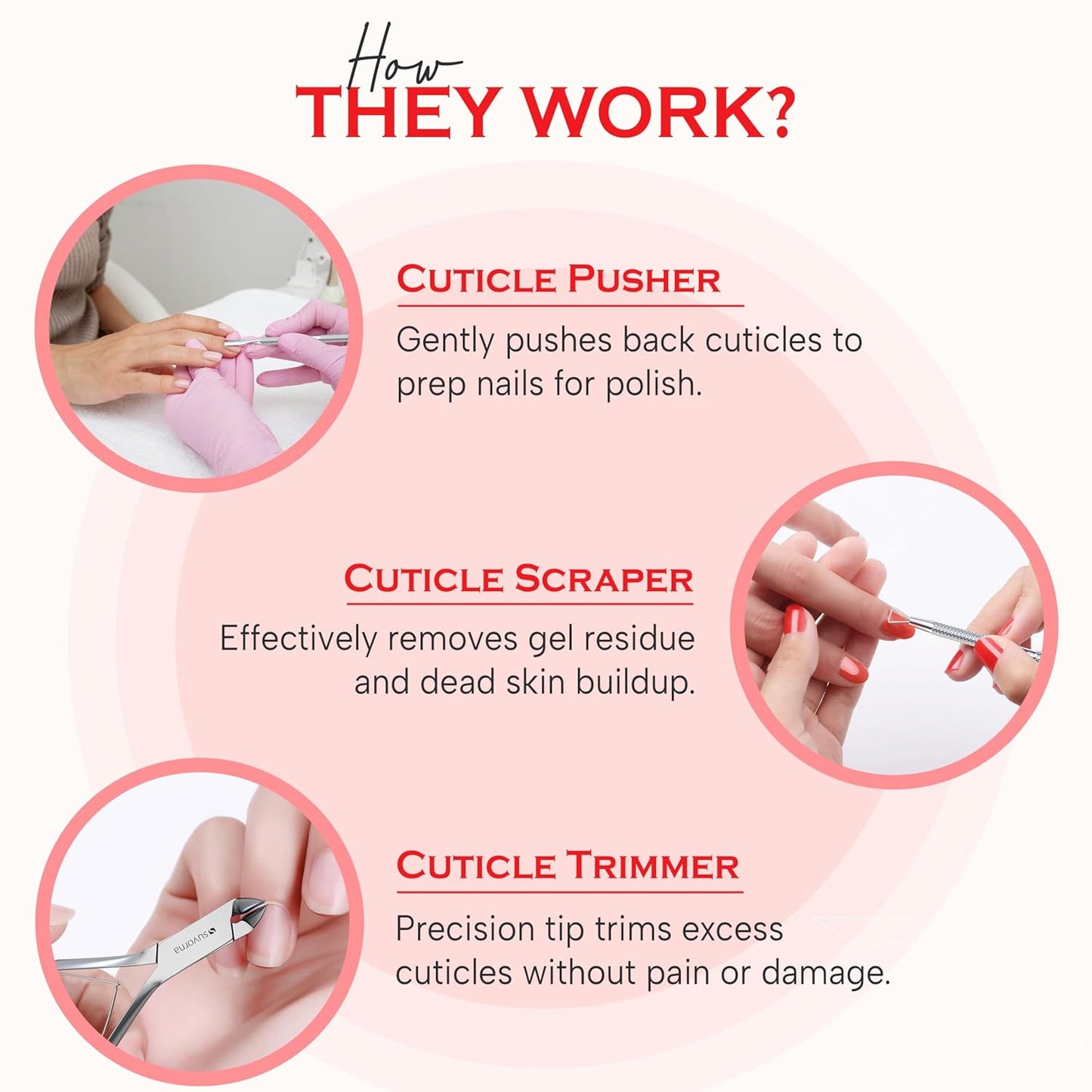 Cuticle Nippers with Cuticle Pusher, Nail Scraper and Gel Remover – Professional Stainless Steel Cuticle Trimmer Set for Manicure - Cuticle Set for Fingernails and Dead Skin (Silver, 3 PCS)