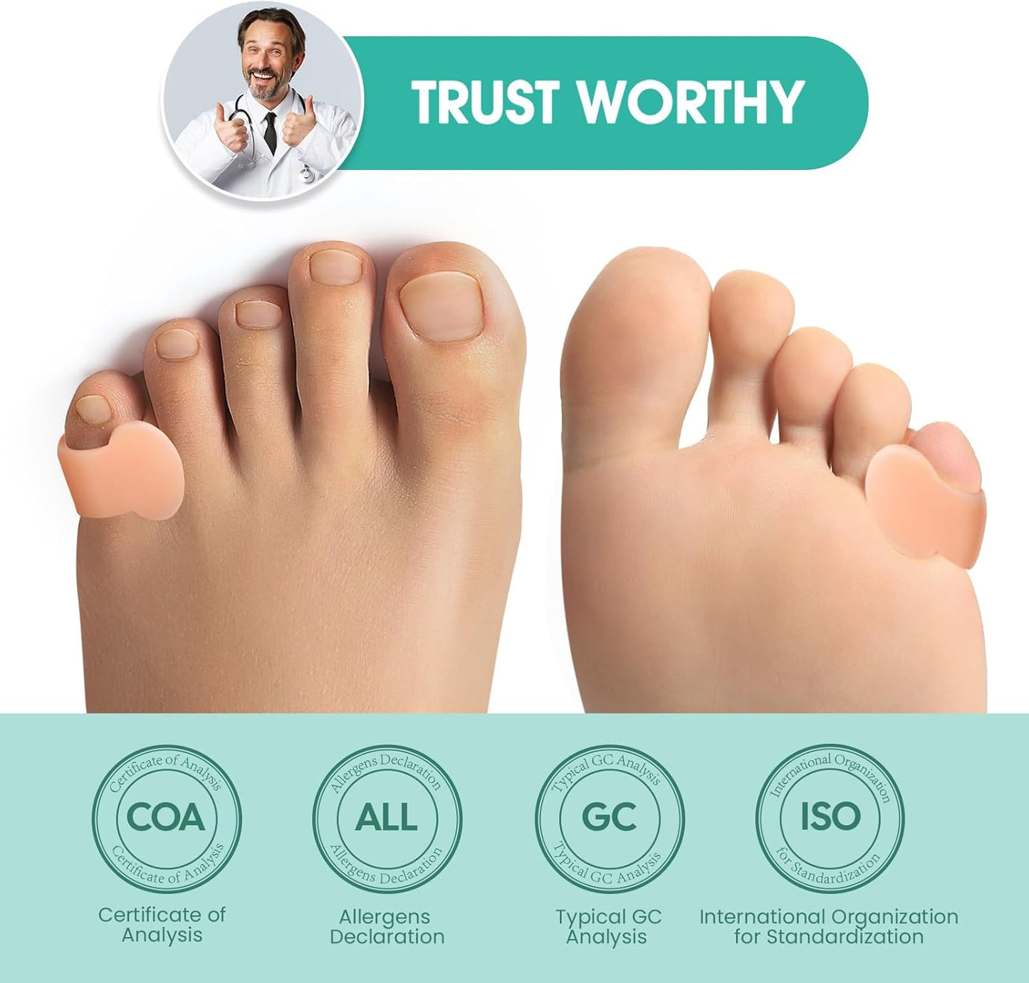 Welnove Toe Separator for Overlapping Toes - 12 Pack Toe Spacers for Bunions - Toe Corrector for Hammer Toes, Realign Crooked Toes - Preventing Rubbing Relieve Pressure (Small, Beige)