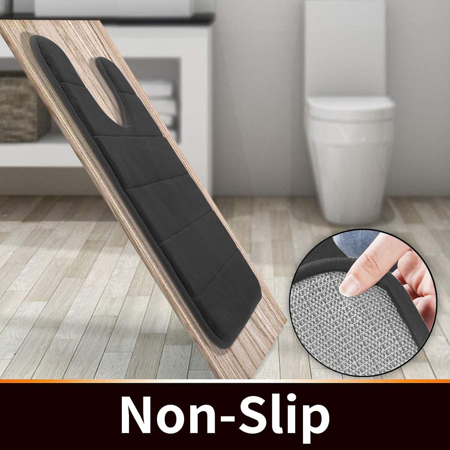 Yimobra Memory Foam Toilet Bath Mat U-Shaped, Commode Contour Rug, Soft and Comfortable, Super Water Absorption, Non-Slip, Thick, Machine Wash and Easier to Dry for Bathroom, 24 X 24 Inches, Black