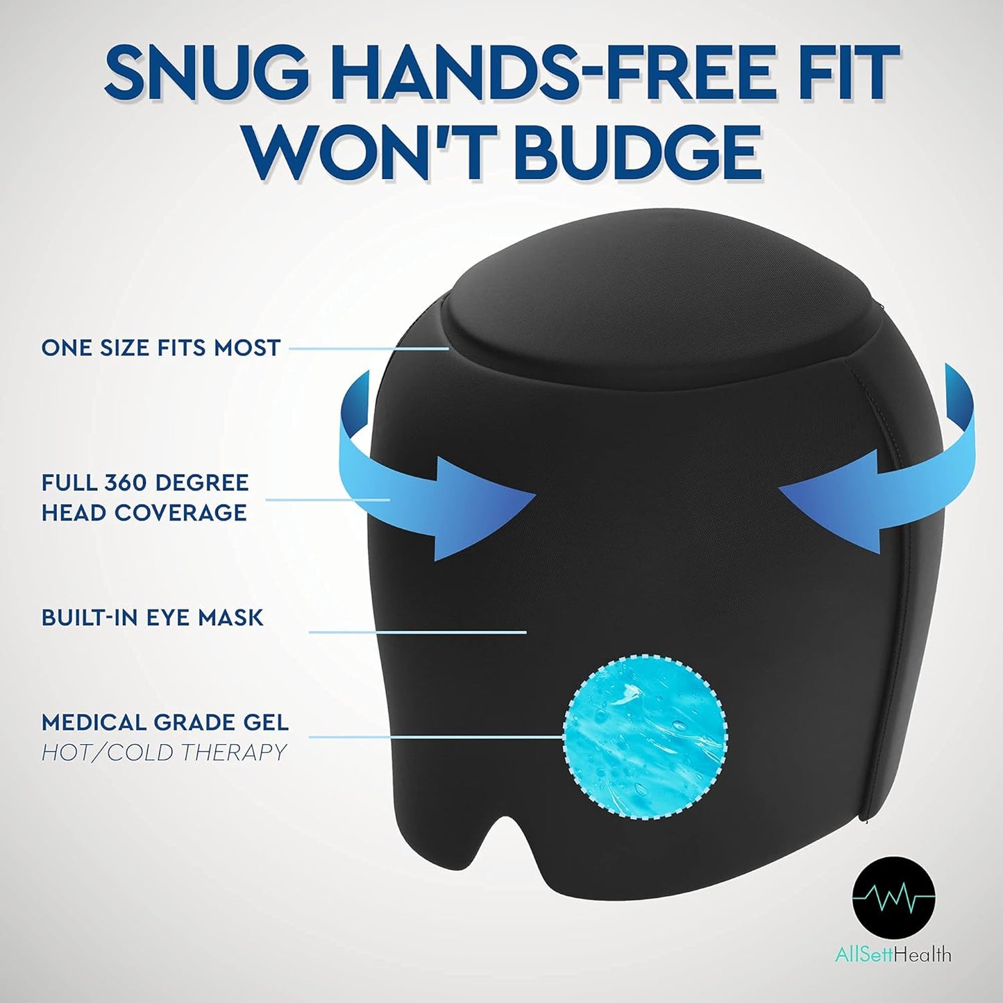 2 Pack - Migraine Relief Cap Ice Head Wrap and Hat | Hot/Cold Gel Pack with Face and Eye Mask Compress for Headache Relief - Black 2 Pack