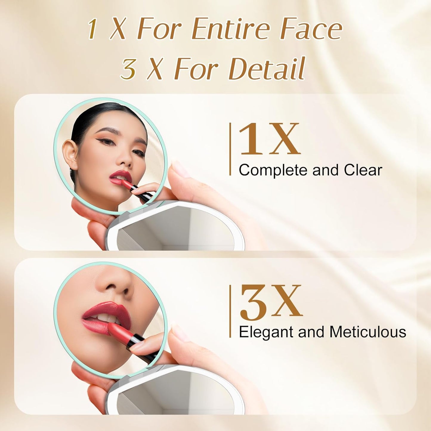 Compact Mirror with Light, 1X/3X Magnification LED Pocket Mirror with USB Data Cable,Mini Mirror for Purse, Pocket,Travel and Present (Mint Green)