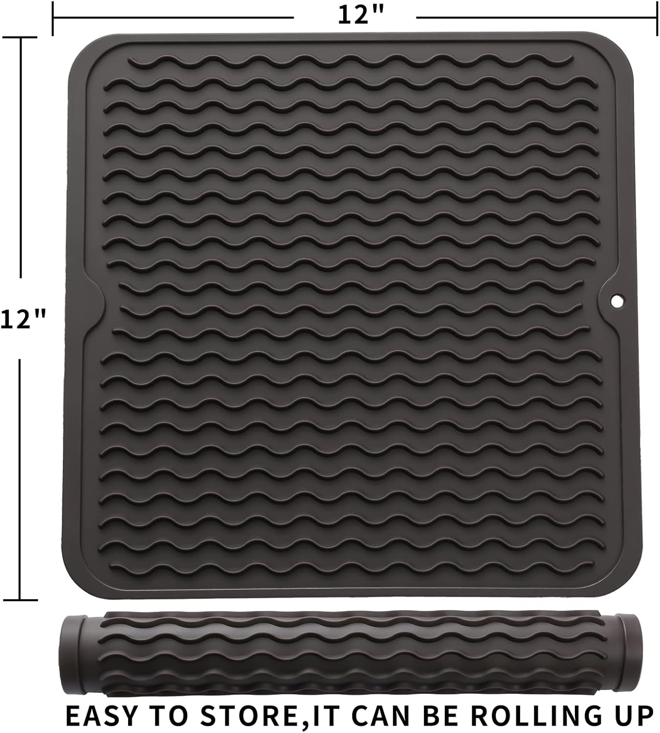 Silicone Dish Drying Mat for Multiple Usage,Easy clean,Eco-friendly,Heat-resistant Silicone Mat for Kitchen Counter or Sink,Refrigerator or Drawer liner Coffee M 12 inches x 12 inches