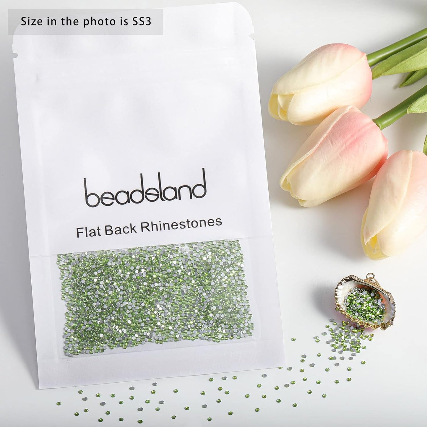 beadsland Flat Back Crystal Rhinestones Round Gems for Nail Art and Craft Glue Fix,Light Green (1.3-1.4mm) SS3/1440pcs