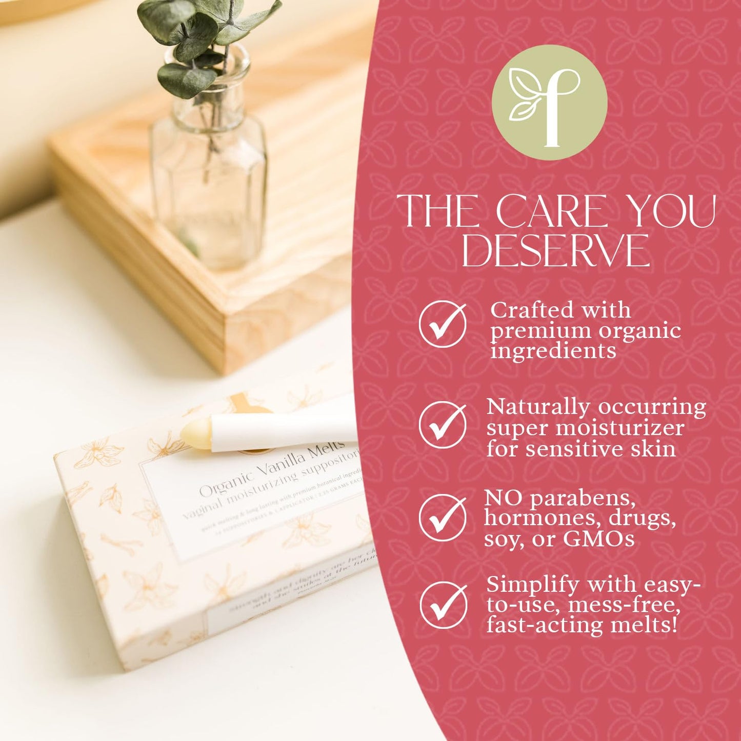 Femallay Organic Vaginal Moisturizing Suppositories – Vanilla – 100% Natural Relief for Dryness, Odor & Daily Feminine Discomfort – 14 Count + Applicator