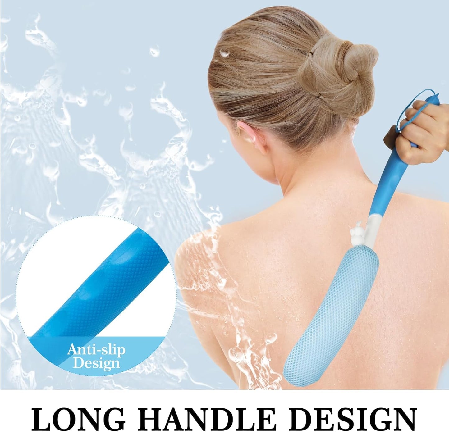 Long Handle Bath Brush, Anti-Slip Curve Handled Bath Body Brush, Back Scrubber for Shower, Easy Reach for Seniors, Suitable for Elderly/Pregnant Aid Bathing & Shower(Not Include Brush Handle)