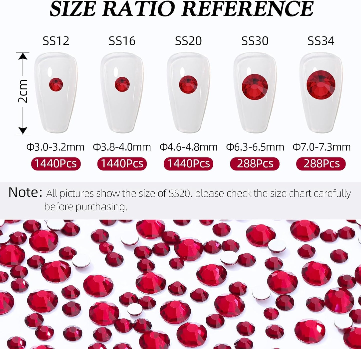 Siam Flatback Rhinestones, Glass Rhinestones for Nail Art and Craft, Glue Fix, Loose Crystal Gemstones(Siam, SS16, 1440pcs, 3.8-4.0mm)