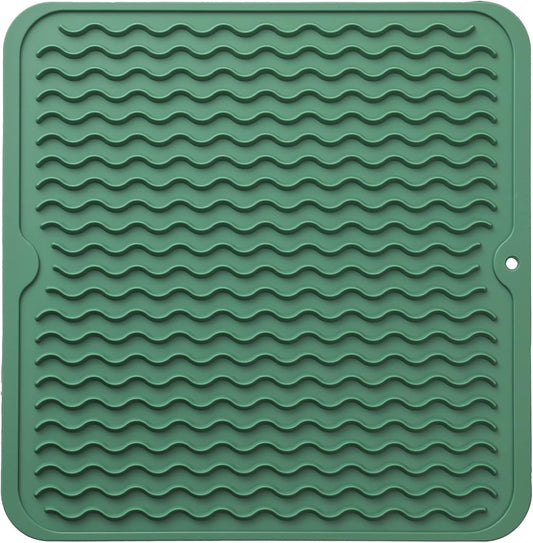 Silicone Dish Drying Mat for Multiple Usage,Easy clean,Eco-friendly,Heat-resistant Silicone Mat for Kitchen Counter or Sink,Refrigerator or Drawer liner Green M 12 inches x 12 inches