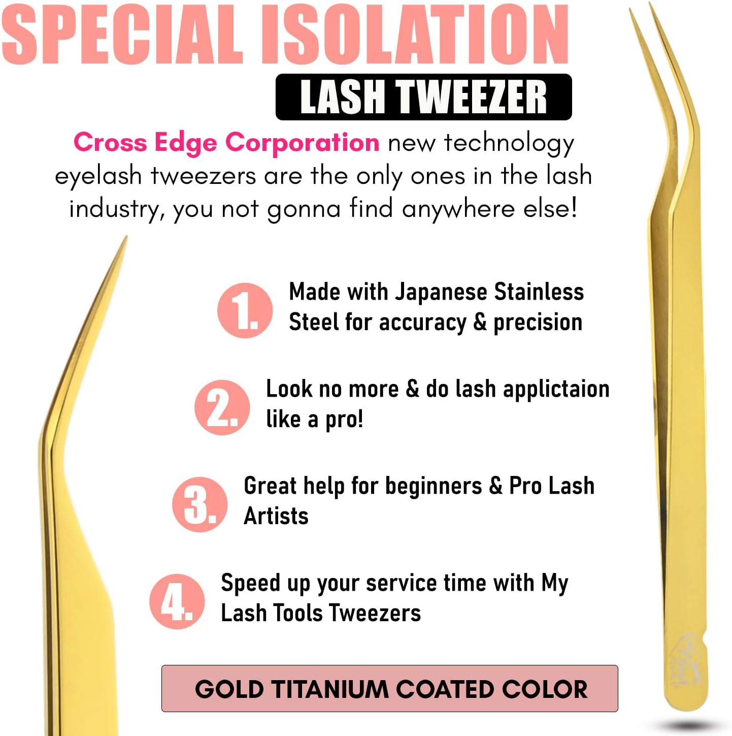 My Lash Tools New Isolation Lash Tweezers For Eyelash Extensions Best for Individual Isolation & Classic Lashes Japanese Stainless Steel Lightweight Precision Lashing Twisers (Gold)