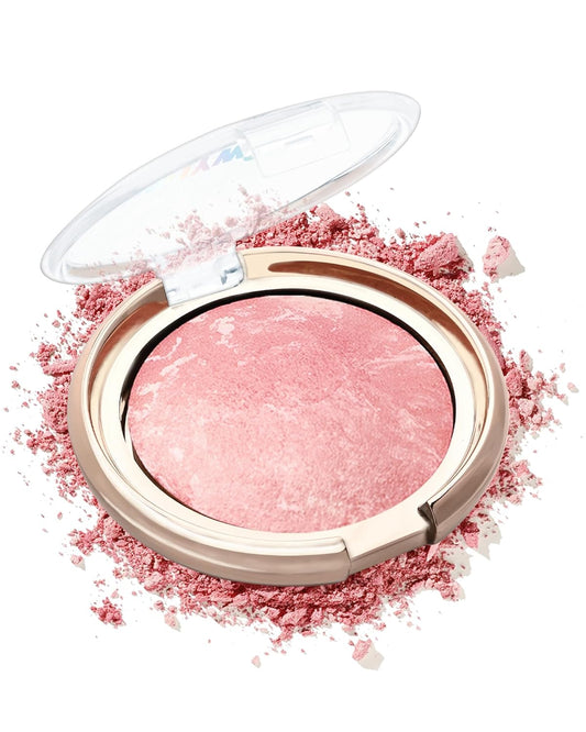 Baked Blush, Lighting Glow Marbleized Blush Powder Palette, Cruelty-Free Powder Blusher, Eyeshadow & Highlight for a Lightweight Shimmery Satin Face Makeup, Gift for Women (0.49Ounce)-01#Peachy