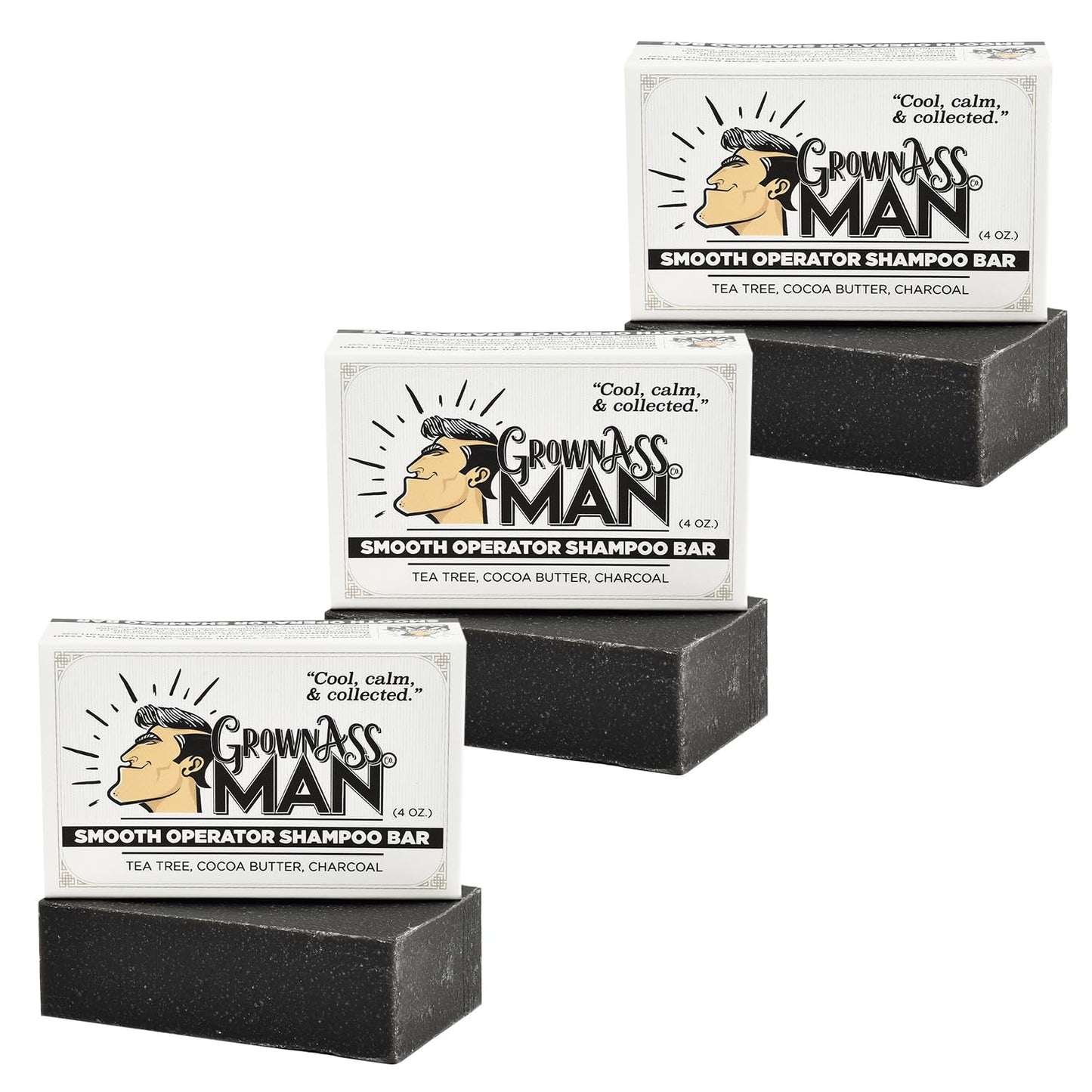 Solid Shampoo Bar Rich Lather 3 in 1: Hair, Beard & Body Wash - Plastic Free & Eco-Friendly, Natural & Organic Clean for All Hair Types, 4oz Bar (Smooth Operator, 3-Pack)