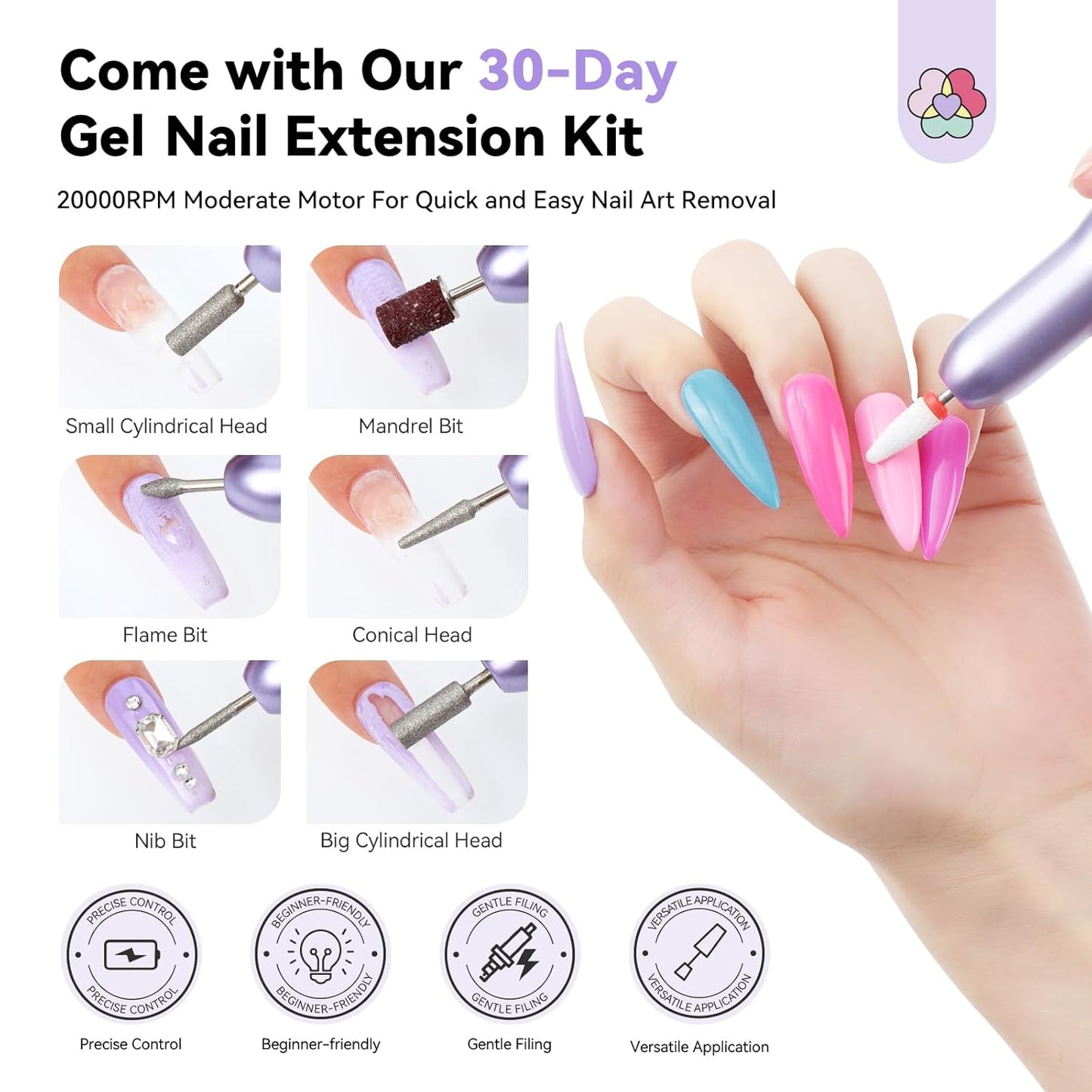 SAVILAND Pro Gel Nail Kit with Drill: Short Almond Tips 12 Sizes Gel Nail X Kit 500 PCS Strong Nail Glue U V Nail Lamp for Nail Extension Salon DIY Home Gift for Women